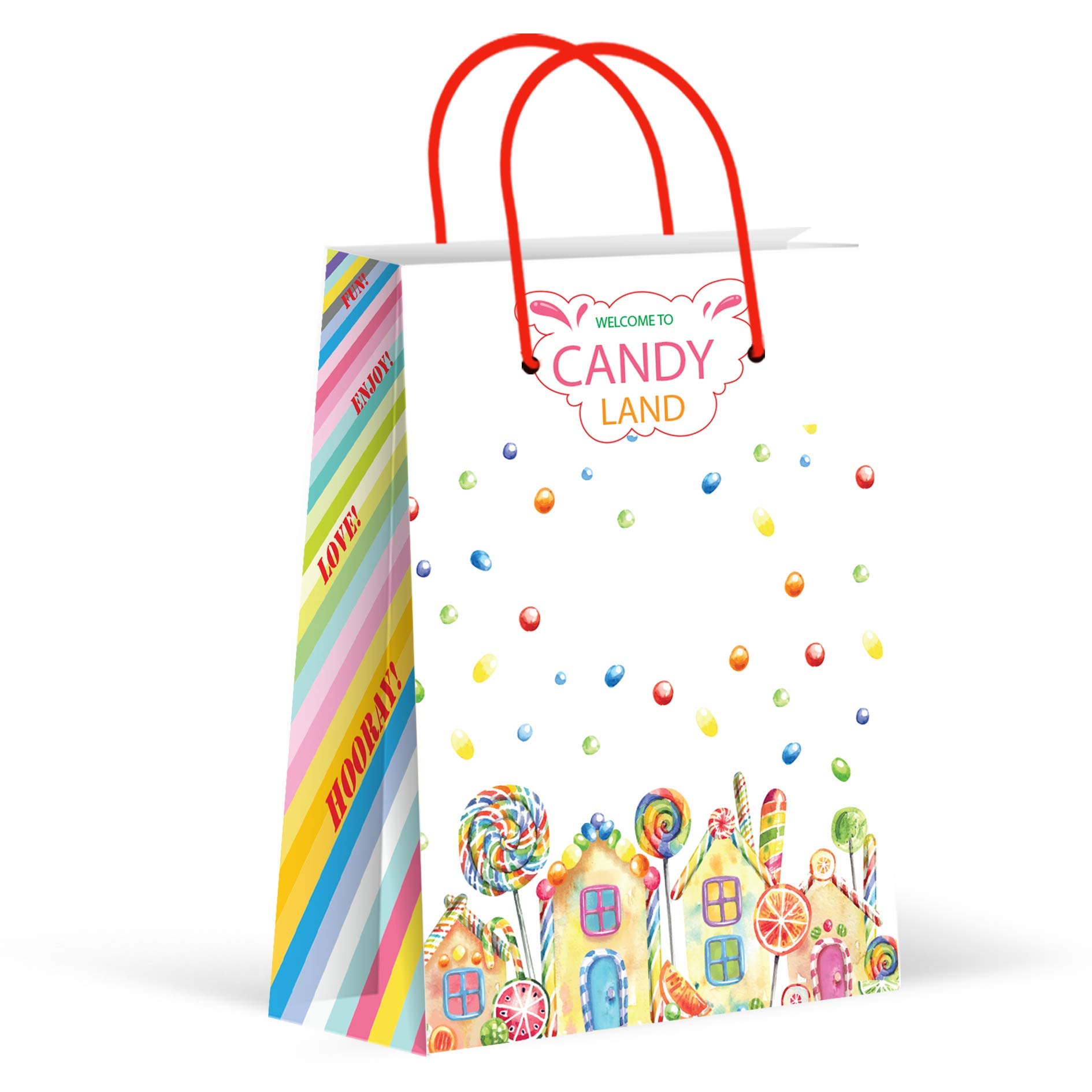 LARZN Premium Candyland Party Favor Bags - 12 Pack Treat Bags for Birthday Parties, Baby Showers & Halloween Celebrations - Colorful Candy Gift Bags for Kids Party Supplies