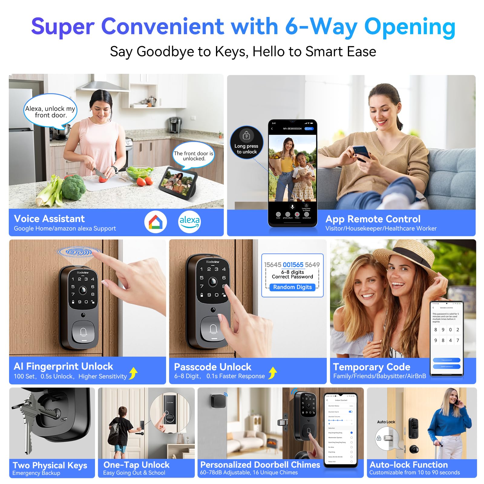 Blackview SE80 Smart Video Door Lock - 3.5K Camera, Doorbell & Fingerprint Keyless Entry | Wi-Fi Enabled Deadbolt for Front Door Security | App Remote Control | No Monthly Fee | 32GB Local Storage | Ideal for Home, Apartment & Vacation Rental Security