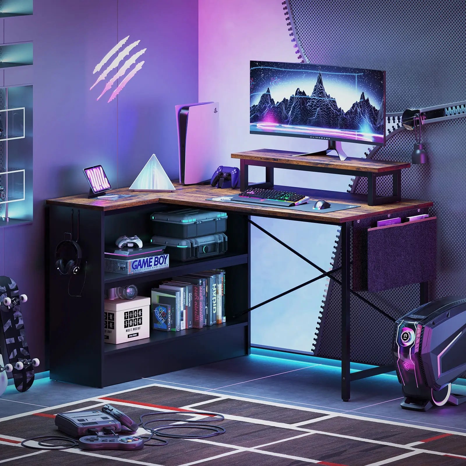 Bestier 42 Inch L Shaped Desk with Open Storage Cabinet - Modern Corner Computer Desk for Home Office, Gaming & Study - Sturdy Writing Workstation with Storage Shelf