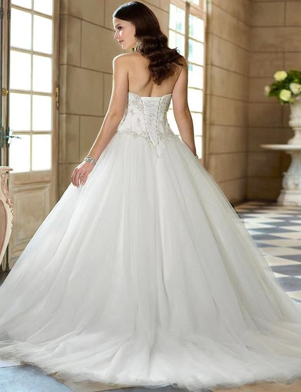 Sweetheart Neckline Backless Beaded Wedding Dress for Bride - Corset Applique Tulle Ball Gown for Evening, Prom & Special Occasions