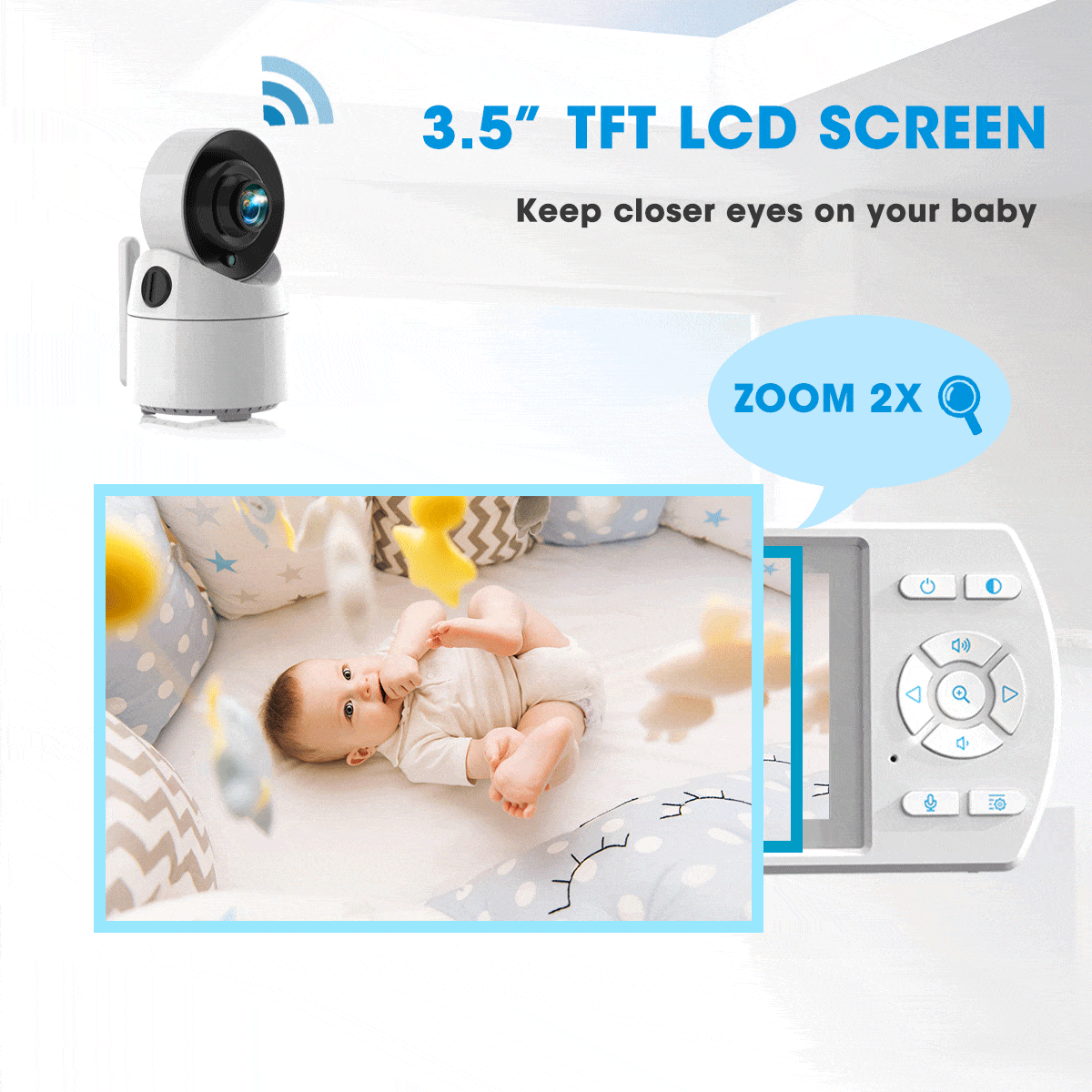 Campark BM30 3.5 Inch HD Wireless Baby Monitor with Night Vision Camera - Real-Time Video & Audio for Nursery, Home Security & Pet Monitoring