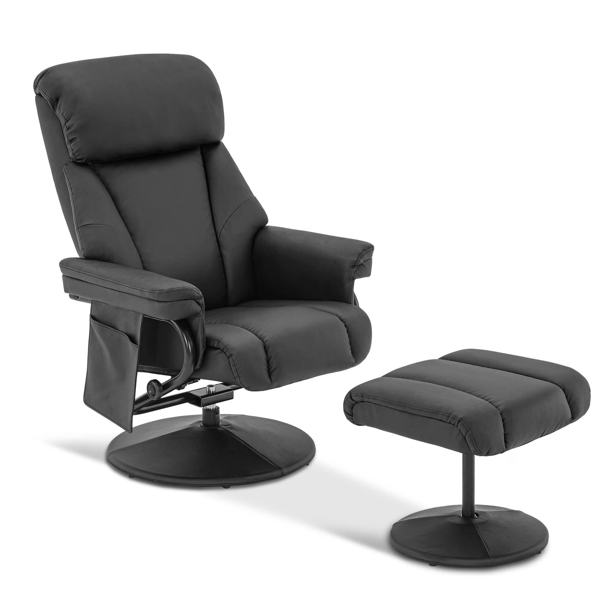 MCombo Swivel Recliner Chair with Ottoman - Faux Leather Massage Reclining Sofa for Living Room, Bedroom & RV - Black 4539 4828 - Perfect for Relaxing, Watching TV & Small Space Comfort