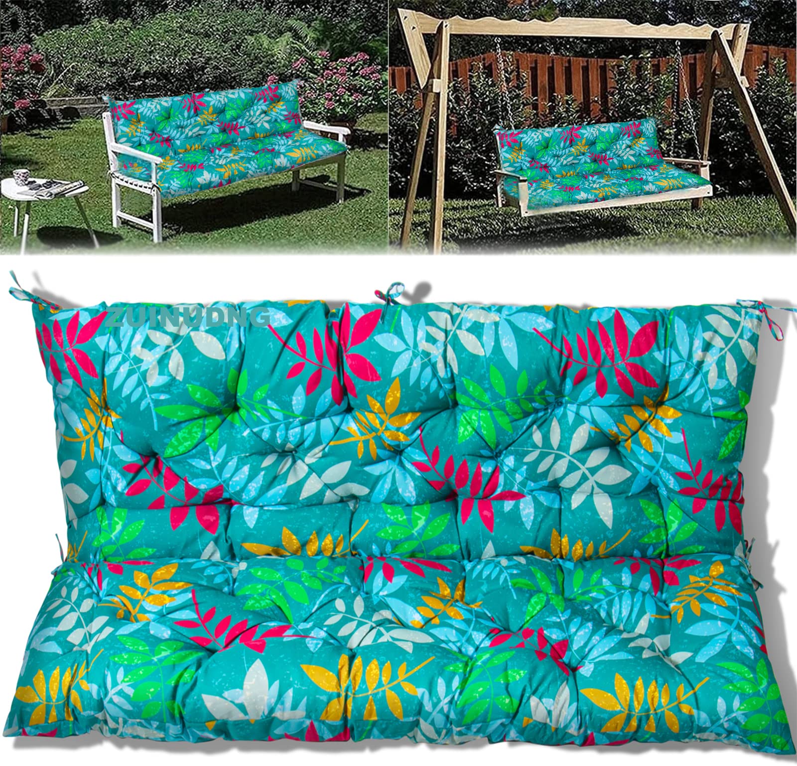 **Waterproof Outdoor Swing Replacement Cushions – Soft Garden Bench Seat with Backrest & Non-Slip Ties – Overstuffed Patio Chair Cushion (Flower Print, 40x59 Inches) – Perfect for Porch, Deck & Backyard Relaxation**