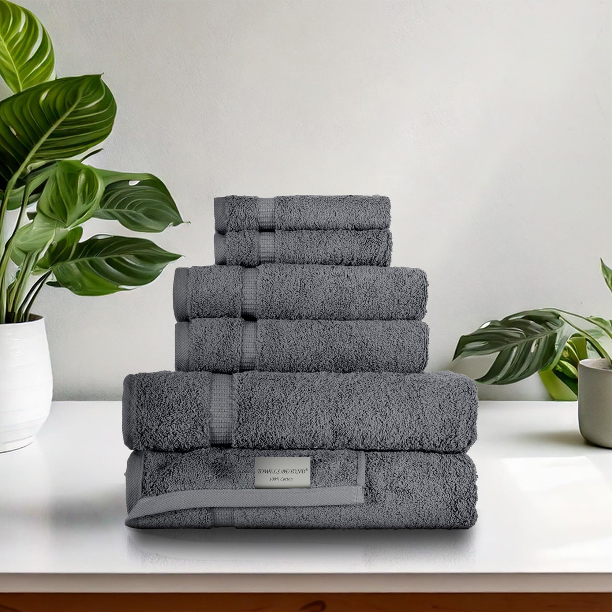 Premium 6-Piece Turkish Cotton Towel Set - Ultra Soft & Absorbent Quick-Dry Bath Towels (2), Hand Towels (2) & Washcloths (2) | Luxury Spa & Bathroom Essentials for Home & Hotel Use (Grey)