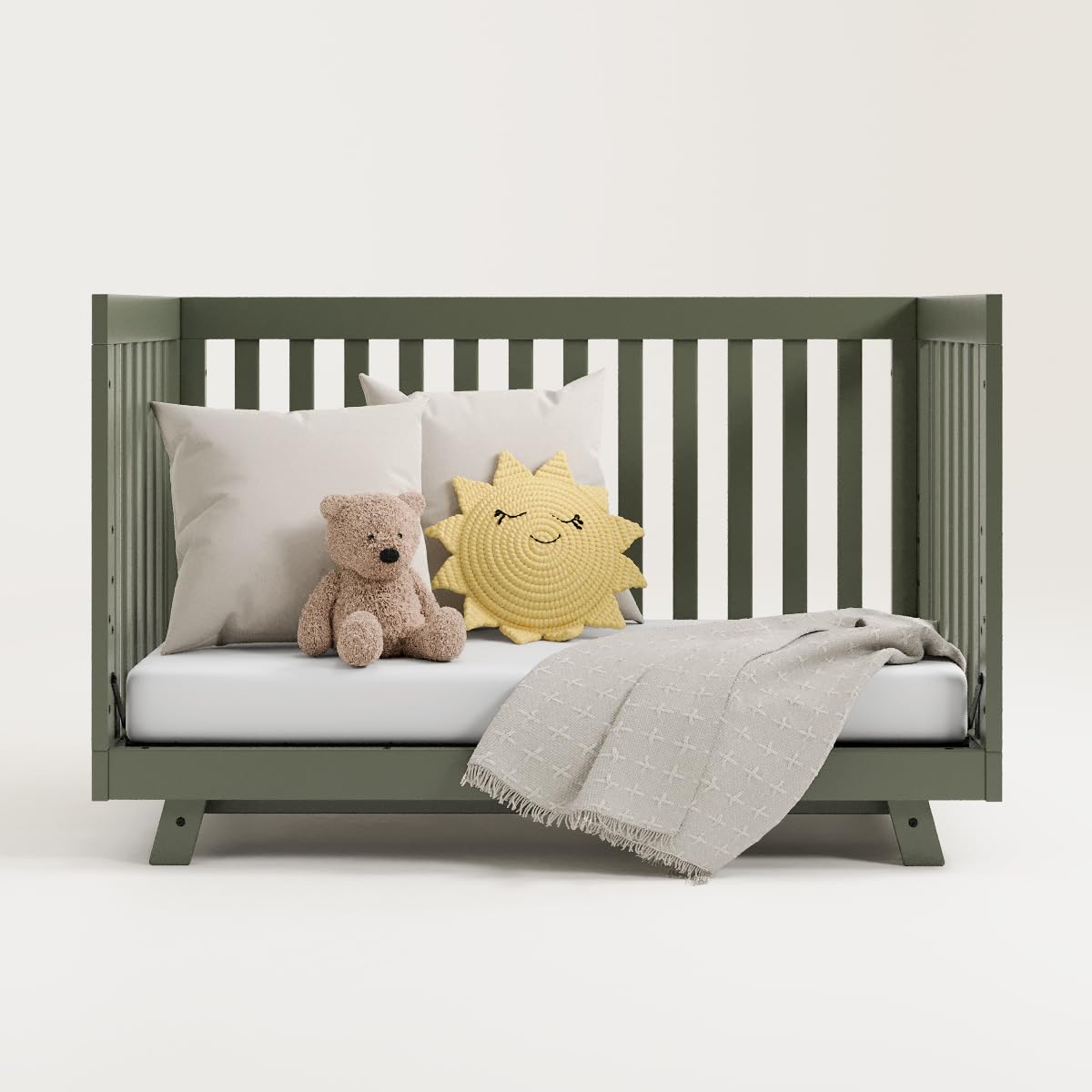 Storkcraft Beckett 3-in-1 Convertible Crib in Olive - GREENGUARD Gold Certified, Converts from Crib to Toddler Bed, Fits Standard Full-Size Crib Mattress | Safe Nursery Furniture for Newborns & Toddlers | Perfect for Baby Rooms & Daycare Centers
