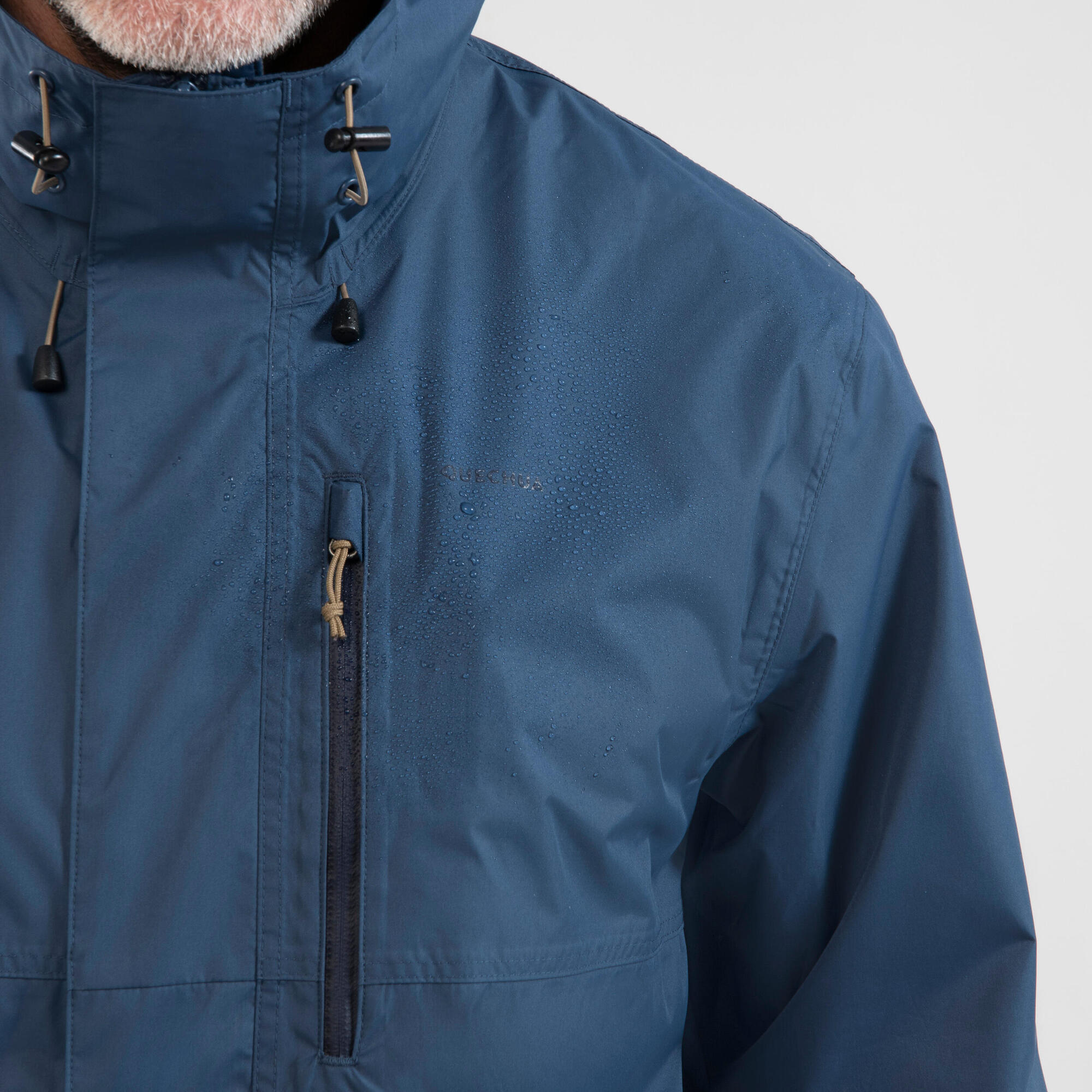 Quechua Men's NH500 Waterproof Rain Jacket - Lightweight Windproof Hiking Jacket for Outdoor Adventures & Travel