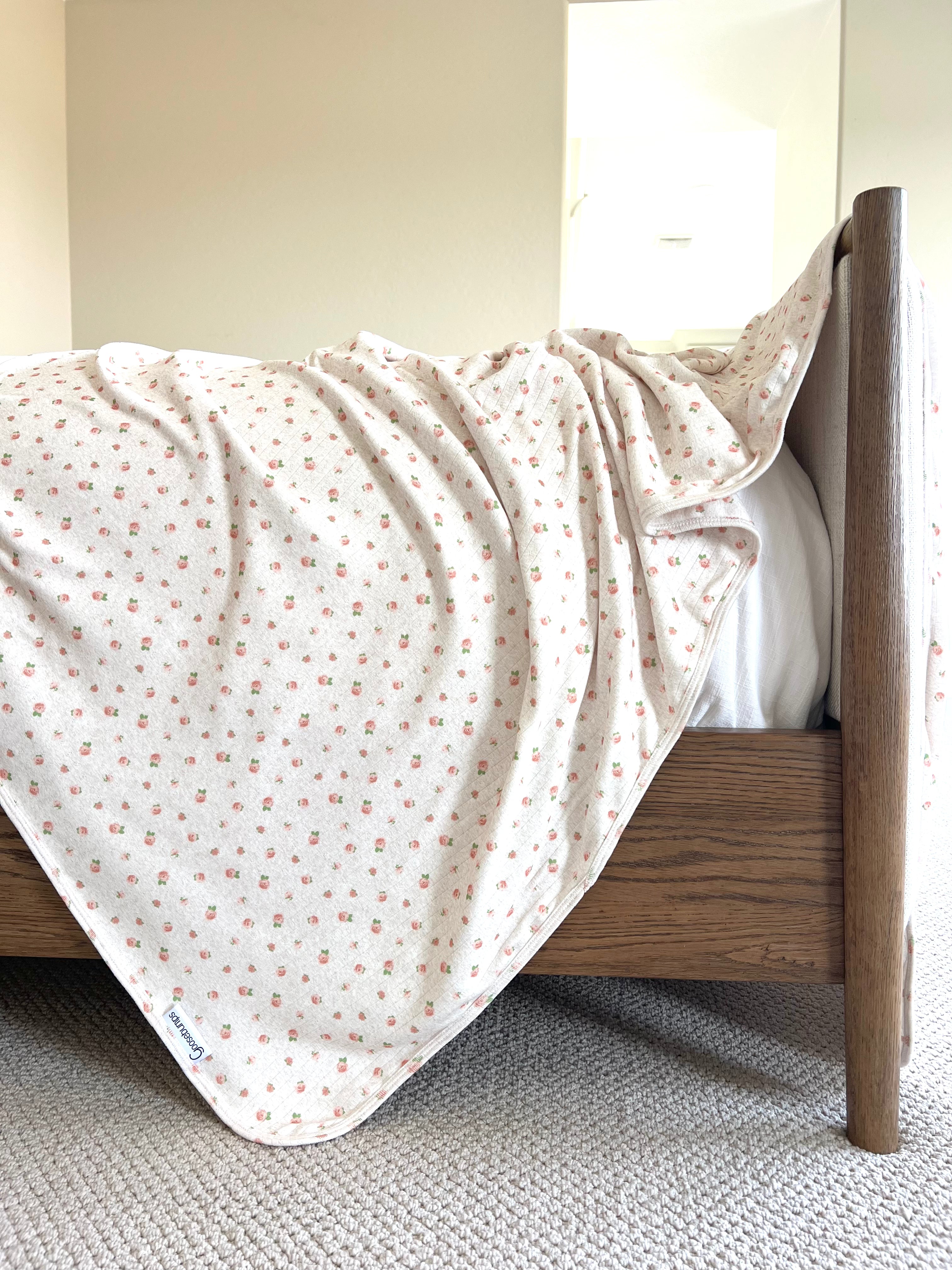 Pink Oatmeal Pointelle Floral Baby Blanket - Soft & Breathable Knit for Newborns & Toddlers - Perfect for Nursery, Swaddling, and Stroller Use