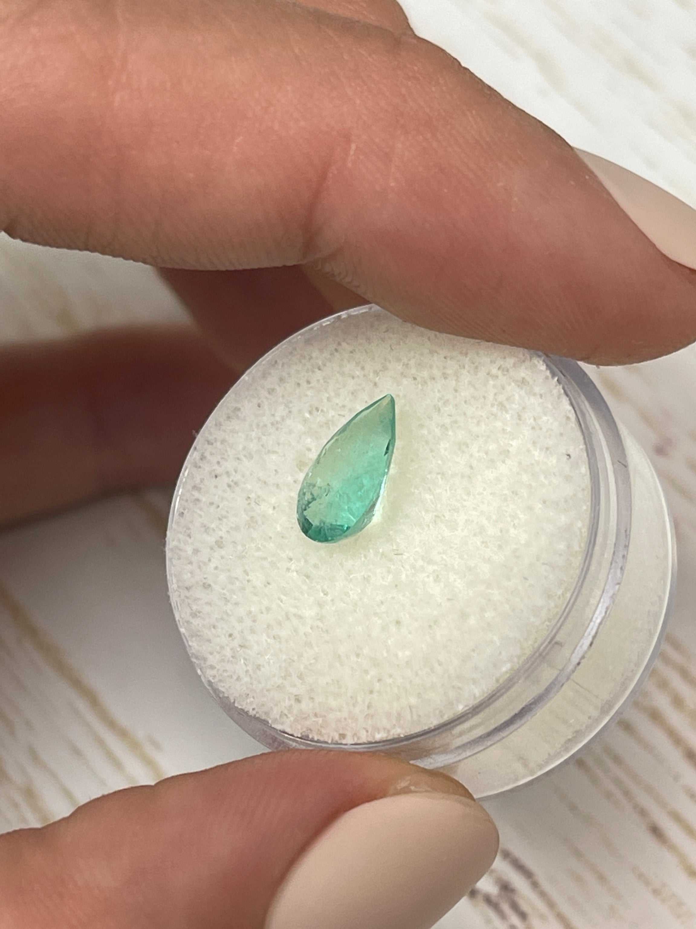 1.36 Carat Light Bluish Green Natural Loose Colombian Emerald Pear Cut Gemstone for Jewelry Making & Engagement Rings | Premium Loose Emerald for Collectors & Designers