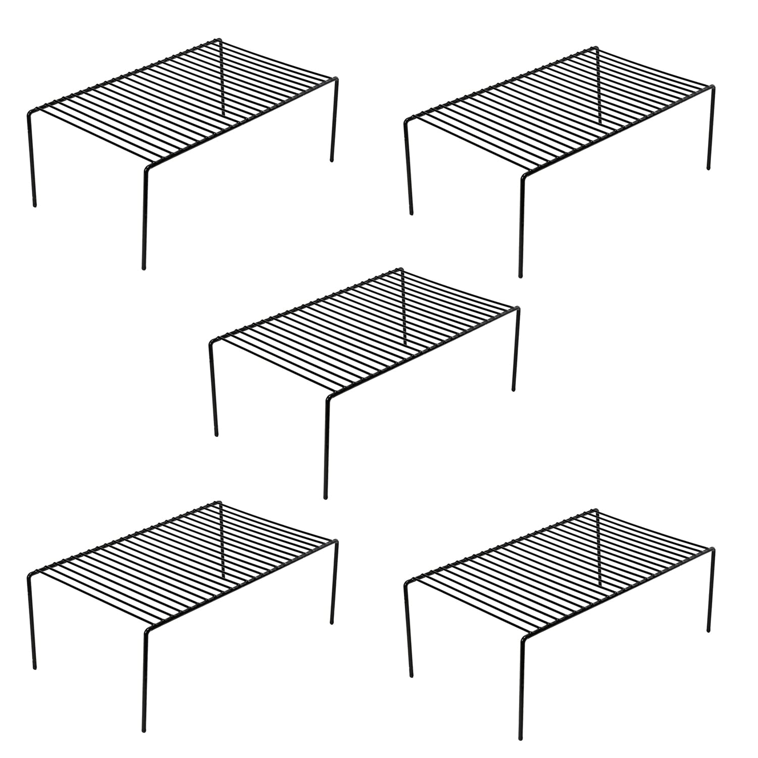 5-Pack Large Metal Wire Kitchen Cabinet Shelf Organizer (15.7 x 9.4 Inch) - Black Pantry Storage Shelves for Dishes, Plates, Freezer & Cupboard Organization | Space-Saving Cabinet, Countertop & Kitchen Storage Solution