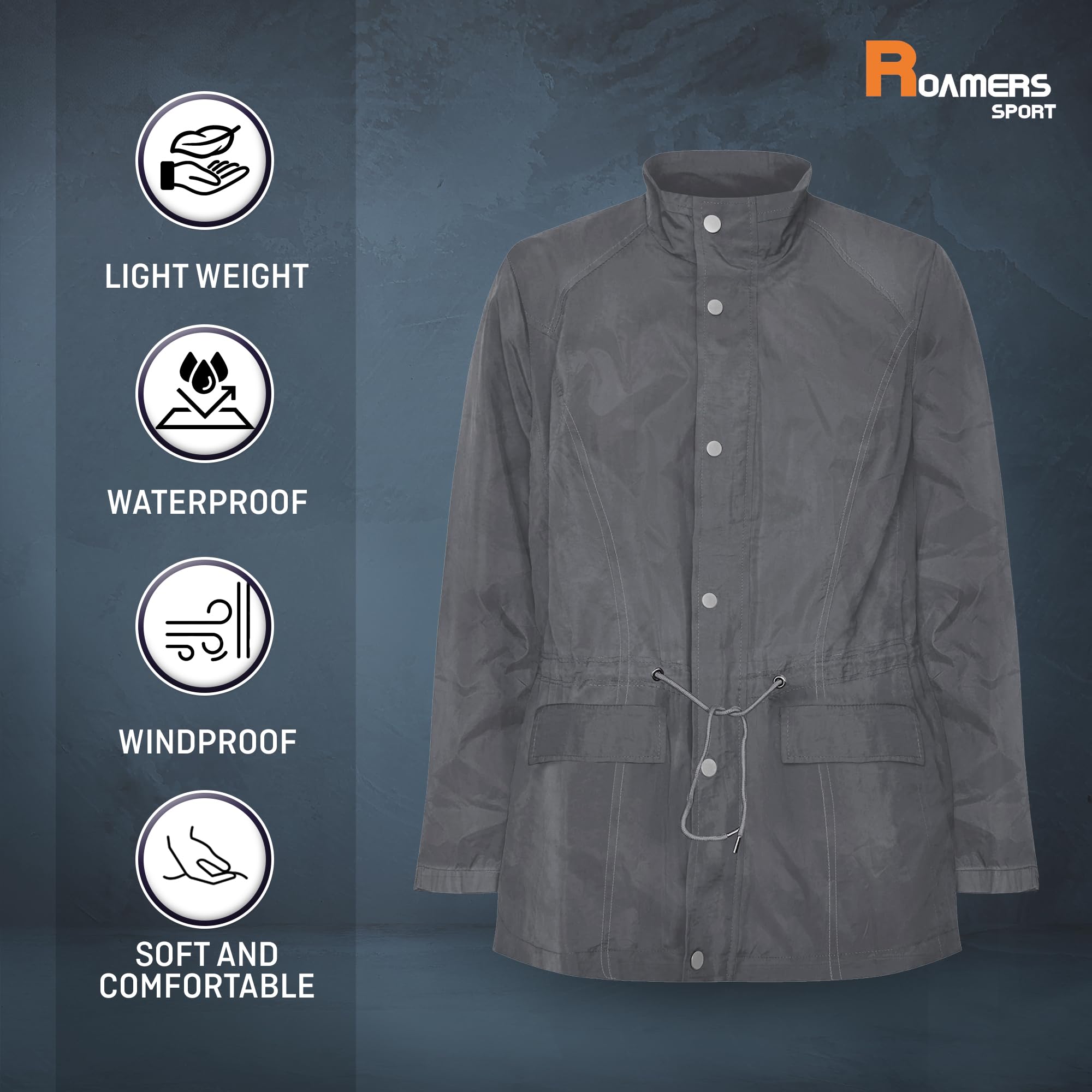 Waterproof Lined Rain Jacket for Women - Lightweight Nylon Taffeta Coat with Snap Closure & 2 Front Pockets - Fashionable Outerwear for Hiking, Commuting & Outdoor Activities