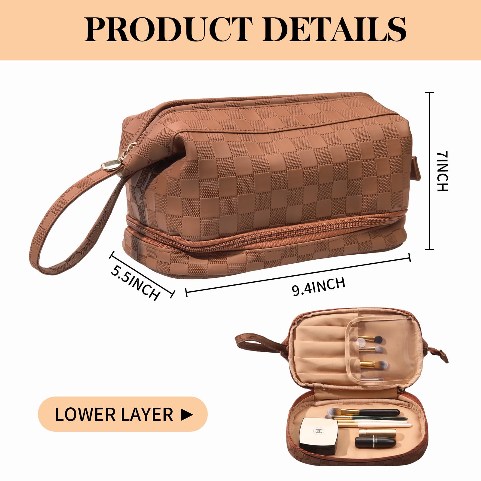 Abiudeng Large Waterproof Makeup Bag - Travel Cosmetic Organizer with Bottom Pouch, Cute Toiletry Bag for Women | Perfect for Travel, Gym & Daily Essentials Storage