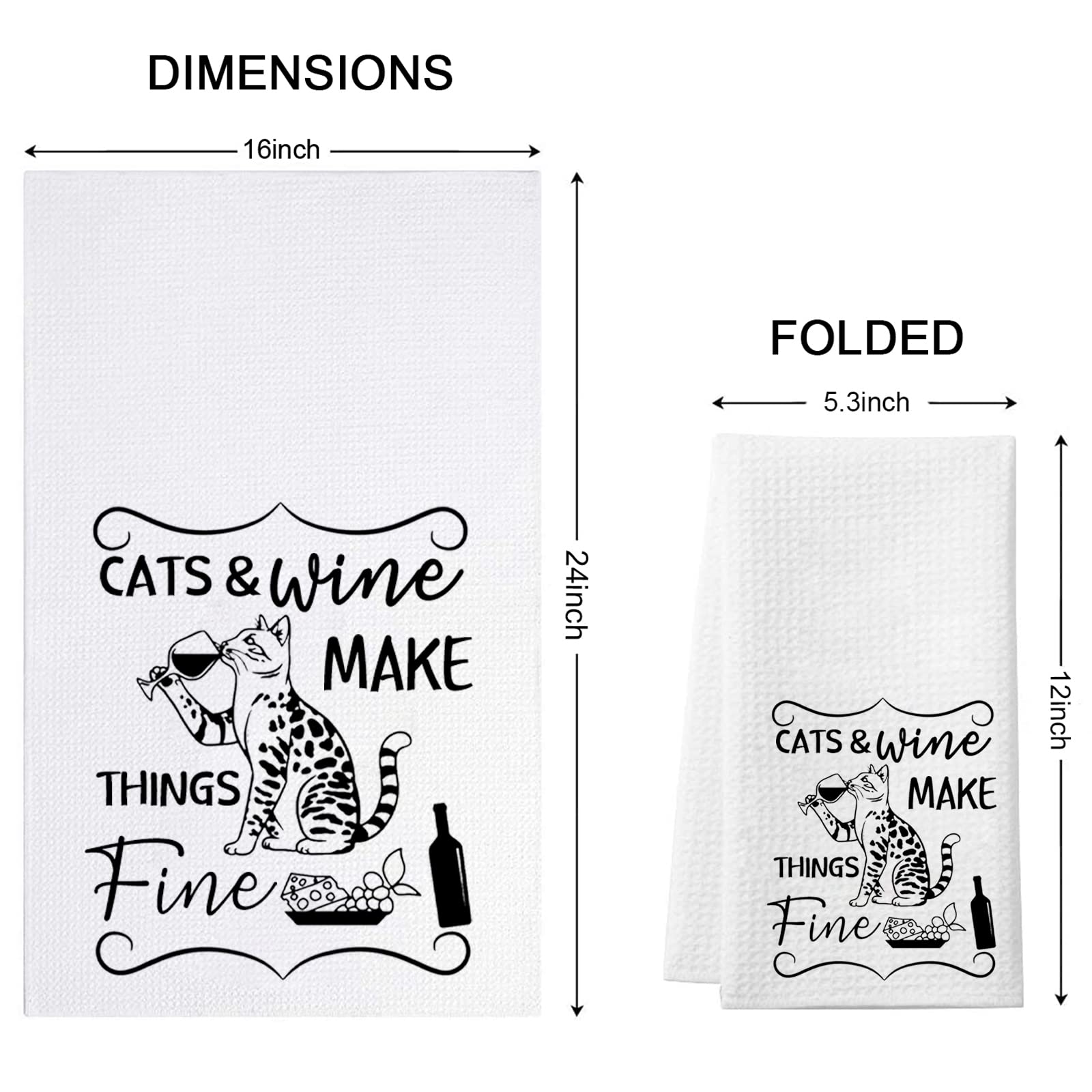 Waffle Weave Kitchen Towel - Cats and Wine Design - Perfect Housewarming Gift for Wine & Cat Lovers | Absorbent & Durable for Kitchen, Dining, and Hosting