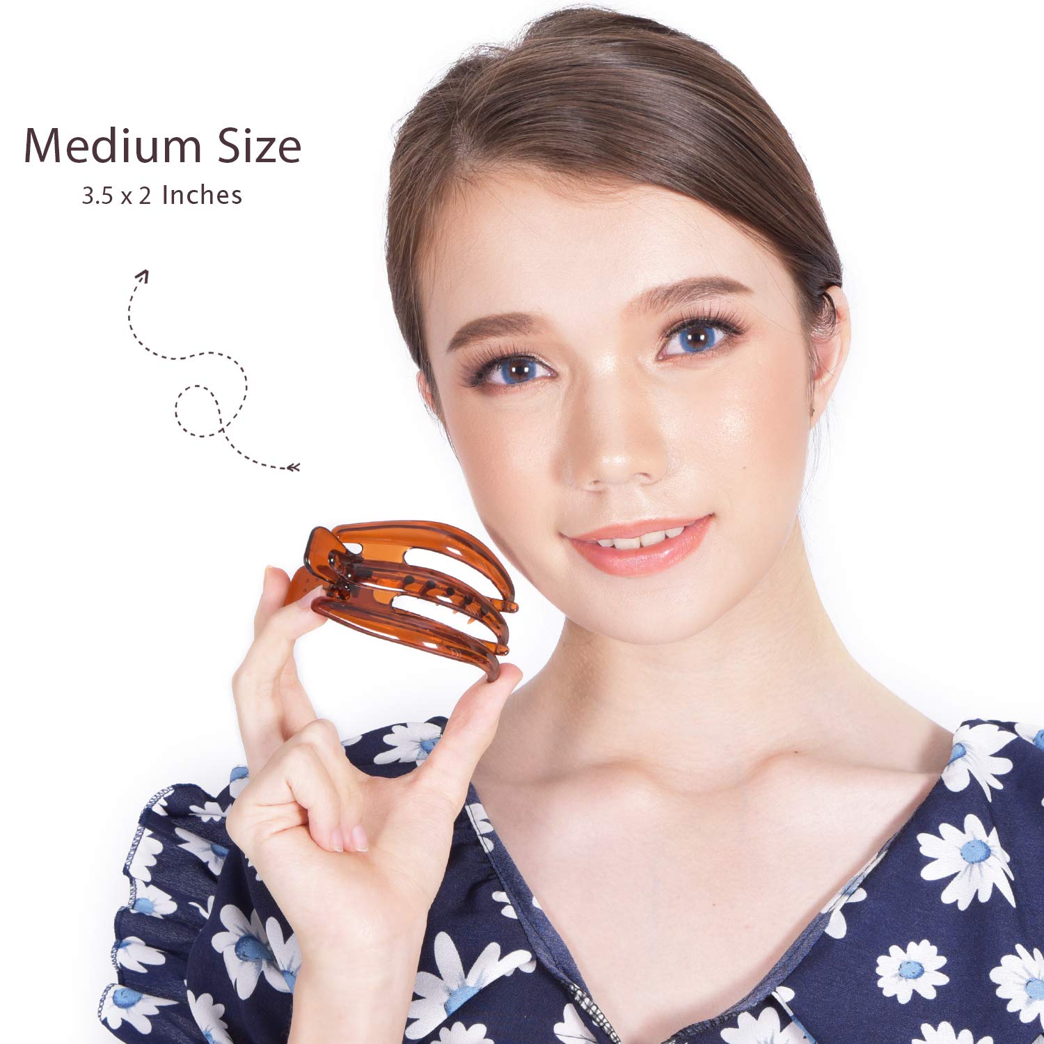 6 Pcs Women's Premium Plastic Hair Clips - Anti-Slip Curve Claw Barrettes for Girls & Women, Medium Brown Hair Accessories for Styling, Parties & Everyday Use