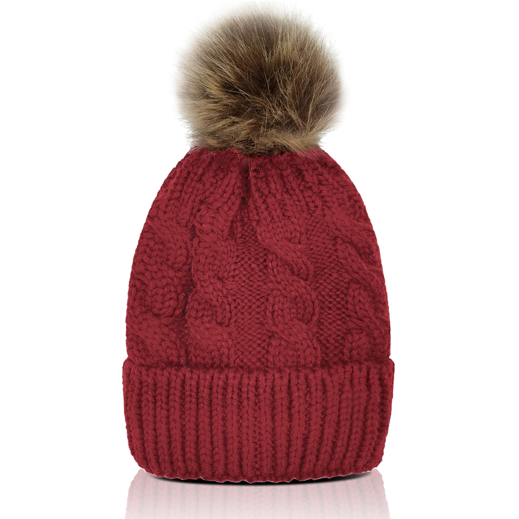 Whiteleopard Kids Beanie Hats with Lining & Pom Pom - Warm Slouchy Cable Knit Toddler Skull Cap for Baby Boys & Girls | Winter Outdoor Play, Snow Day, Christmas Gift