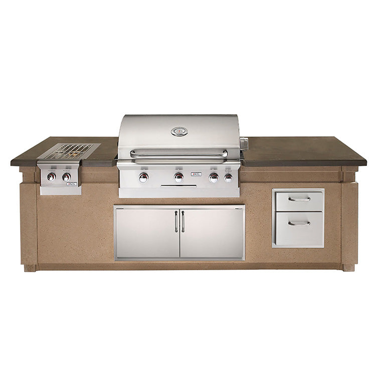Premium American Outdoor Grill 790 Pre-Fabricated Island with Double Drawer Cutout (Island Only) - Durable Smoke Granite Countertop for Patio, Backyard & Outdoor Kitchen BBQ Setup
