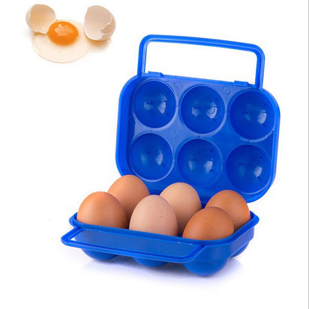 Portable 6-Egg Plastic Storage Container with Handle - Blue Egg Protector Case for Camping, Picnics & Travel - Durable Household Egg Tray for Safe Transport