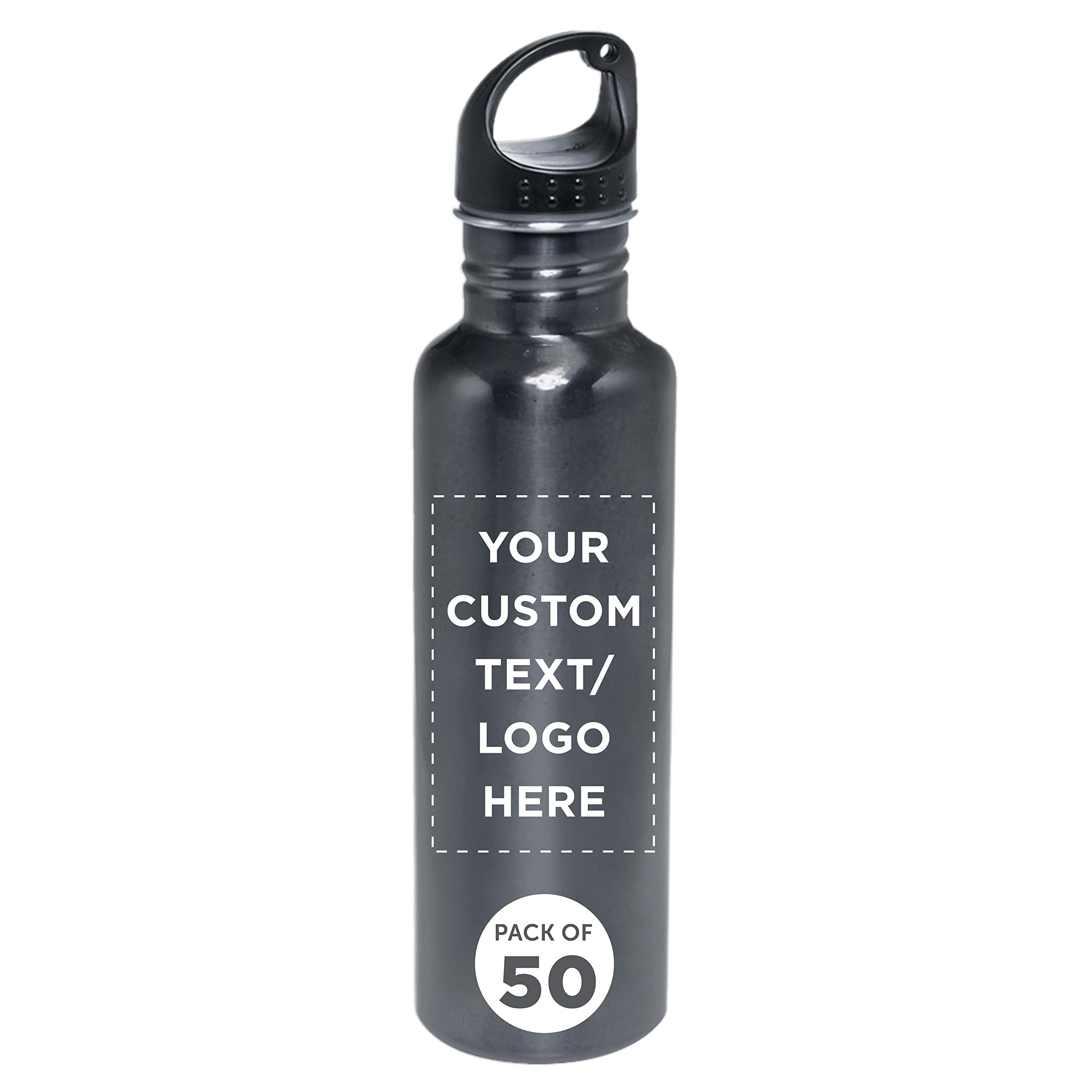 Custom Stainless Steel Water Bottles 26oz (Set of 50) - Personalized Bulk Pack, Reusable & Leak Proof - Ideal for Gym, Hiking, Camping, Outdoor Sports - Perfect for Corporate Gifts, Team Events & Brand Promotions - Grey