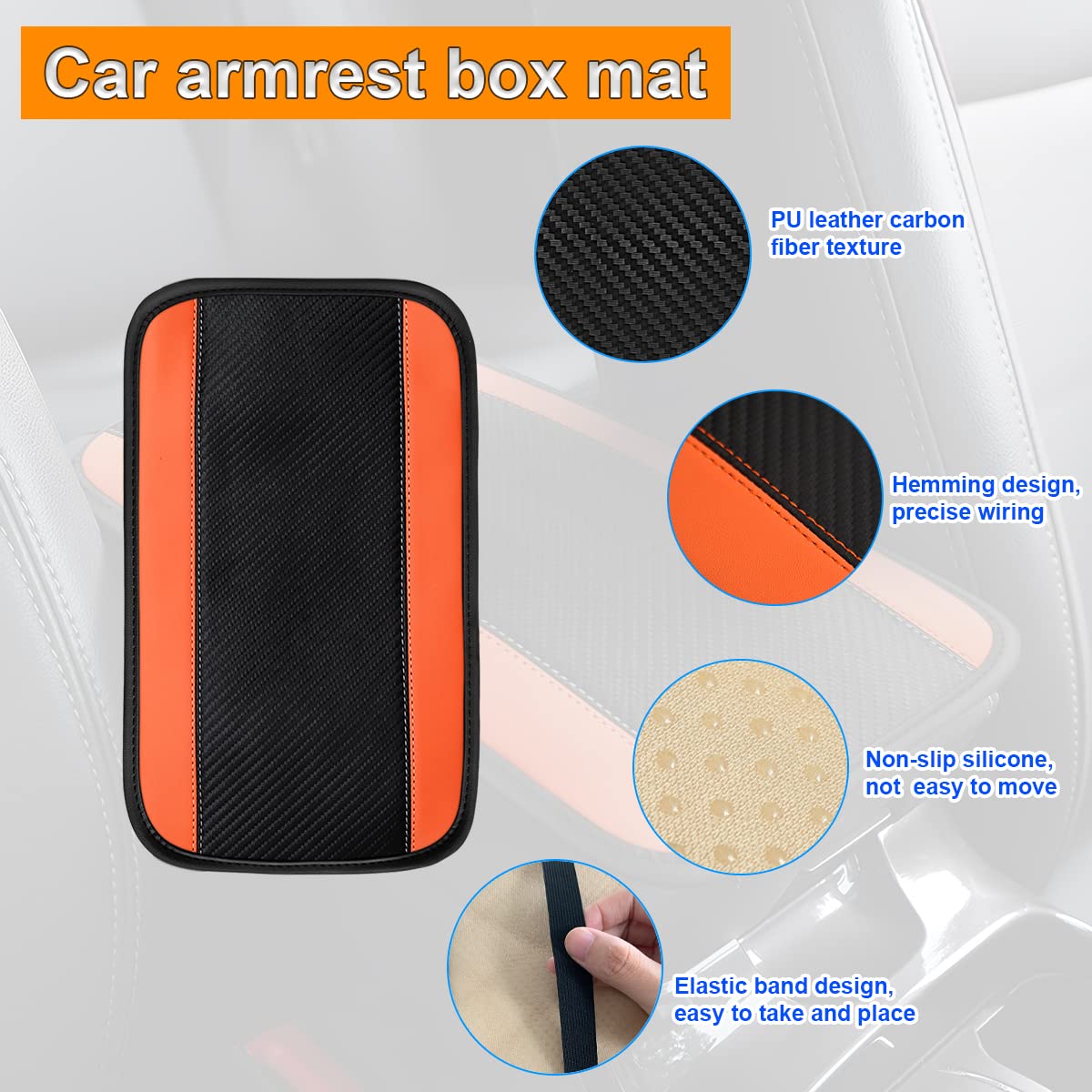 Universal 12.6x7.5 Inch PU Leather Car Center Console Cover - Waterproof Armrest Protector for Cars, SUVs & Vehicles - Orange Interior Accessories (Perfect for Road Trips, Daily Commutes & Protecting Your Car's Center Console)