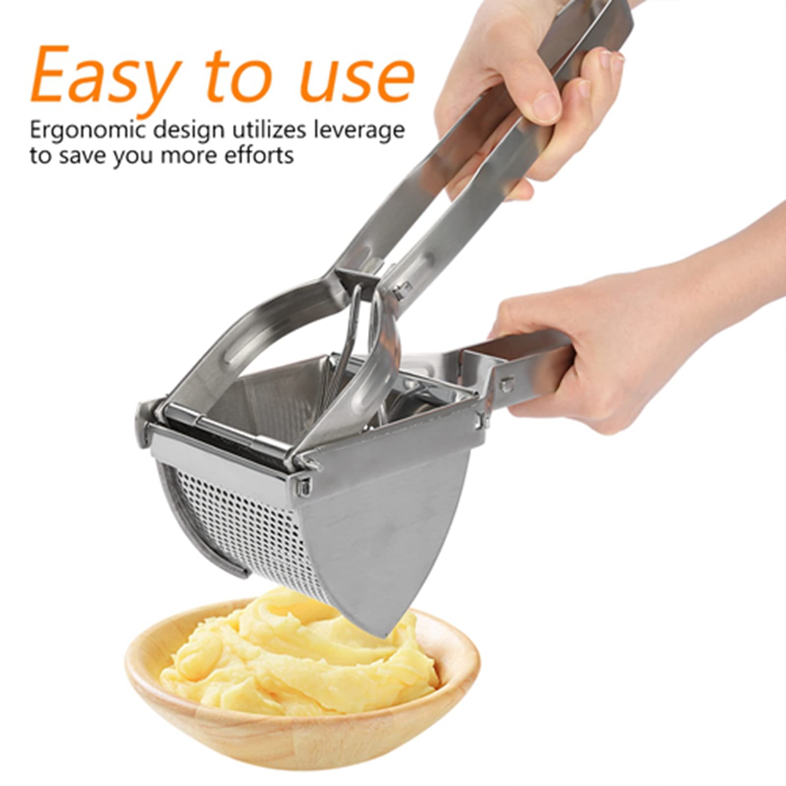 Premium Stainless Steel Potato Press - Heavy Duty Potato Masher & Chopper for Smooth Puree, Baby Food & Baking - Ergonomic Non-Slip Handle, Dishwasher Safe & Easy Clean - Perfect for Home Kitchens, Restaurants & Meal Prep