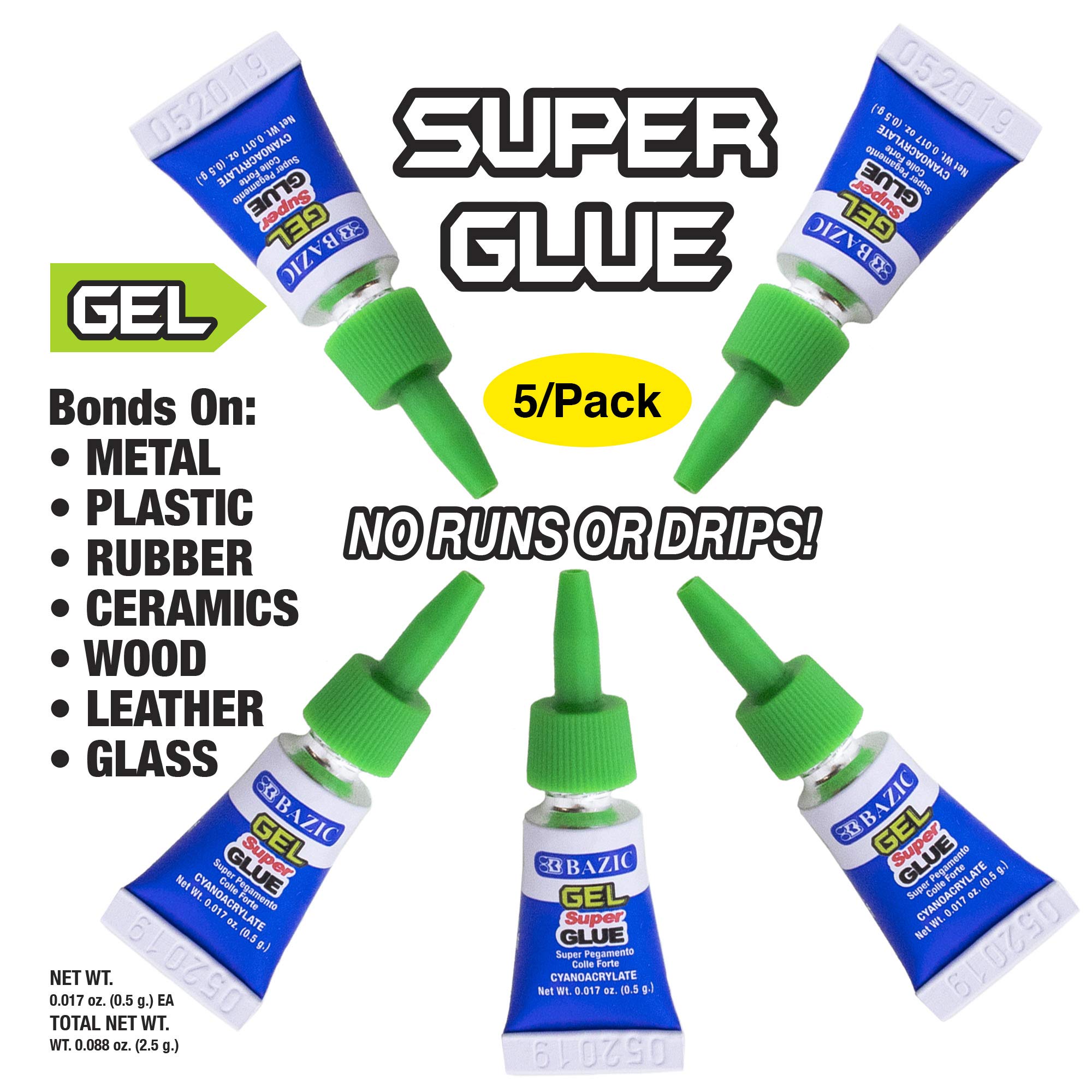 BAZIC Super Glue Gel 0.5g Fast Dry - 144-Pack for Home & Office Repairs