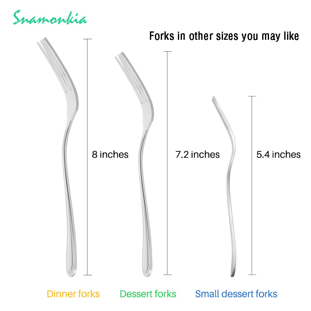 Snamonkia 6-Piece Stainless Steel Dinner Forks Set - 8 Inch 18/0 Large Table Forks for Restaurant, Home Dining & Party Use