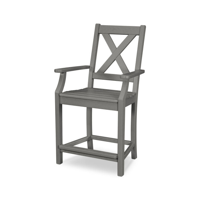 POLYWOOD Braxton Counter Height Arm Chair - Durable Outdoor & Indoor Bar Stool for Kitchen, Patio, and Dining - Weather-Resistant & Comfortable Seating