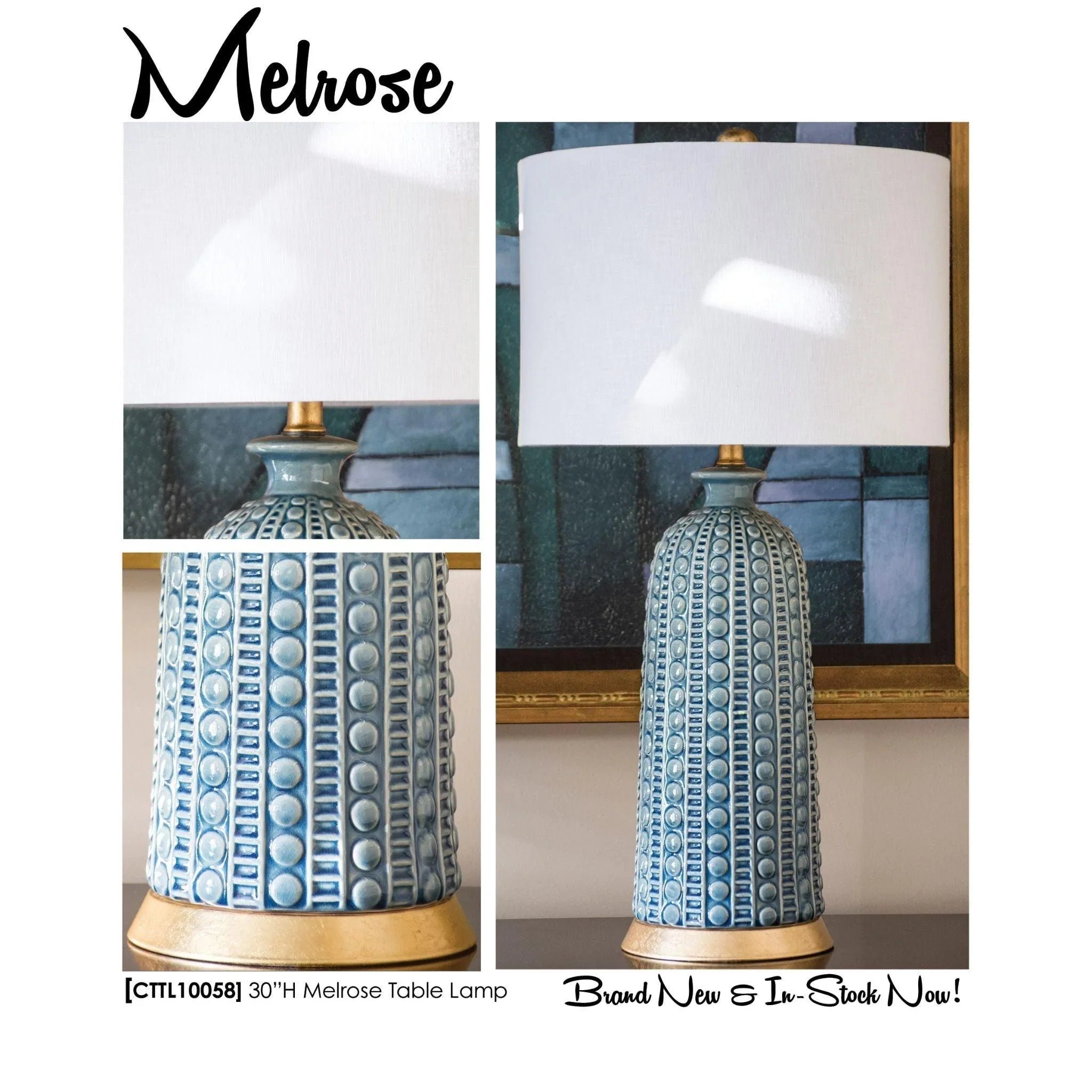 Blue and White Glazed Ceramic Table Lamp - Handmade Decorative Lighting for Bedroom, Living Room & Office - Perfect for Boho, Farmhouse & Coastal Home Decor
