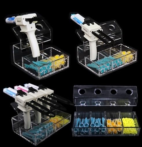 Dental Impression Gun Organizer - Clear Acrylic Holder for Dental Guns & Mixing Tips (4-Position) | Perfect for Dental Clinics & Labs Organization