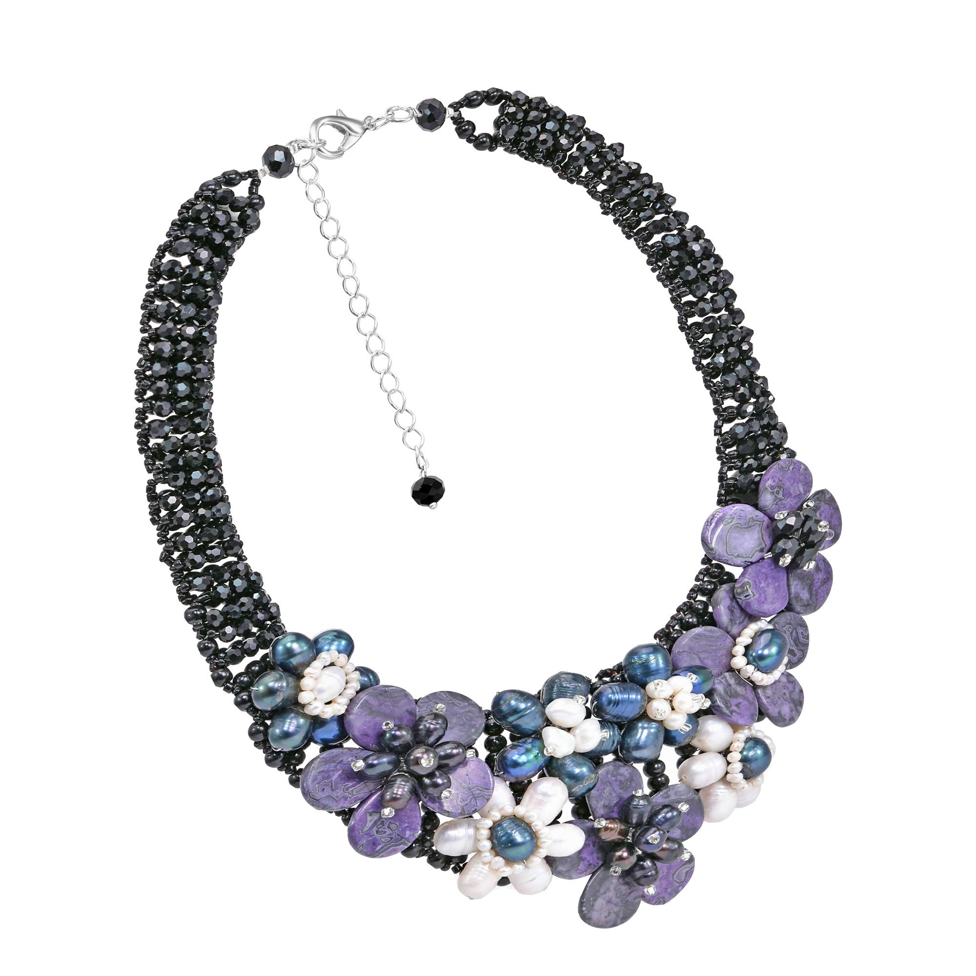 Purple Blossom Pearl Crystal Necklace for Elegant Occasions