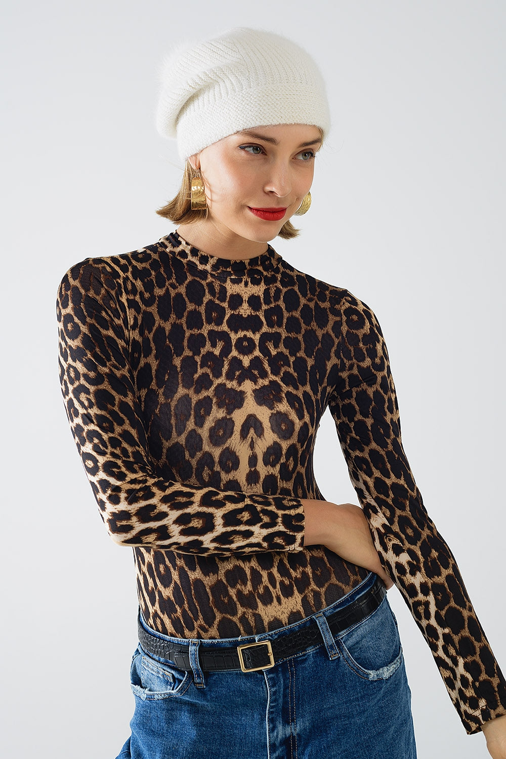 Leopard Print Spandex Long Sleeve Bodysuit for Women - Sexy & Comfortable Outfit for Dance, Cosplay & Night Out