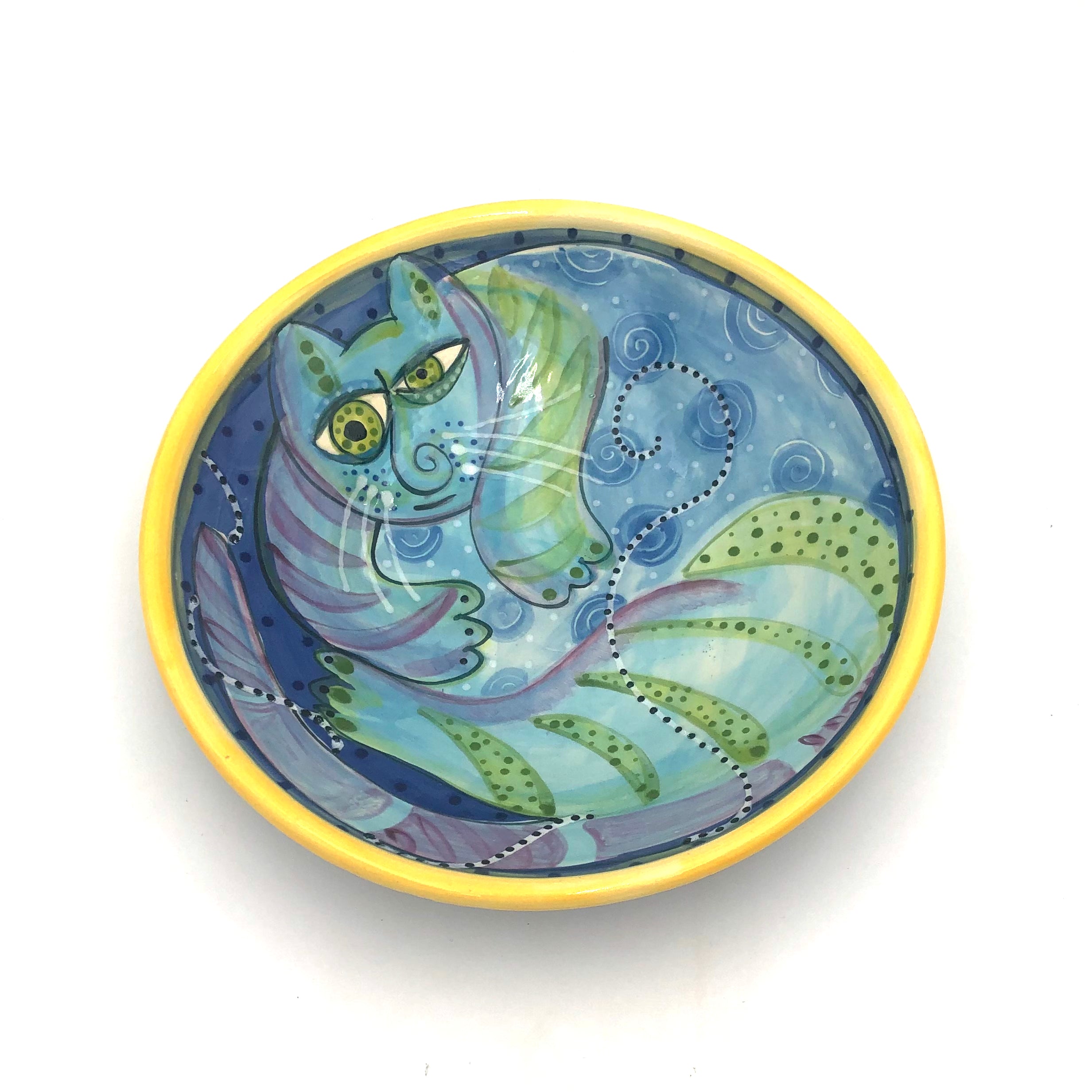 Susan & Peter Stark Hand-Painted Cat Ceramic Dish - Elegant Decorative Plate for Home, Kitchen, or Gift Giving