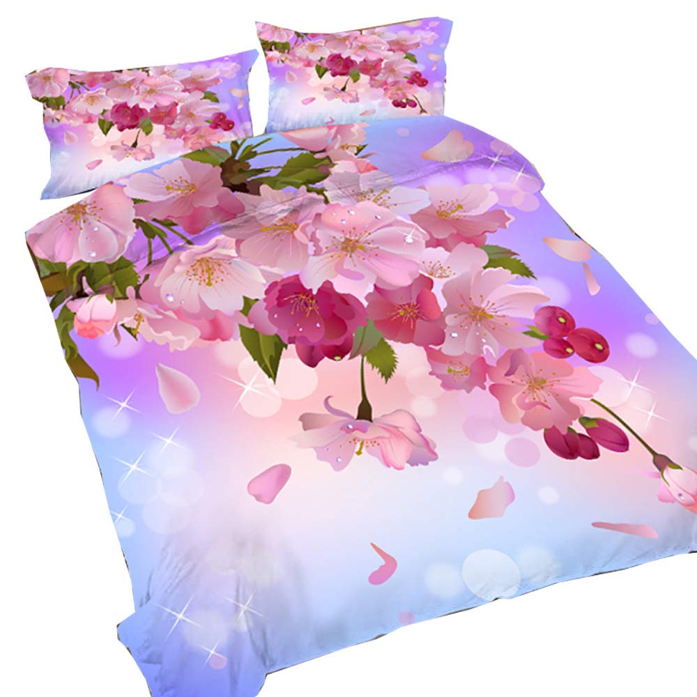 EsyDream Spring Pink Peach Blossom Duvet Cover Set - King/Queen/Twin Size Floral Bedding Set with Pillowcases (4PC, No Comforter) - Perfect for Princess Themed Bedrooms, Wedding Decor & Spring Home Refresh