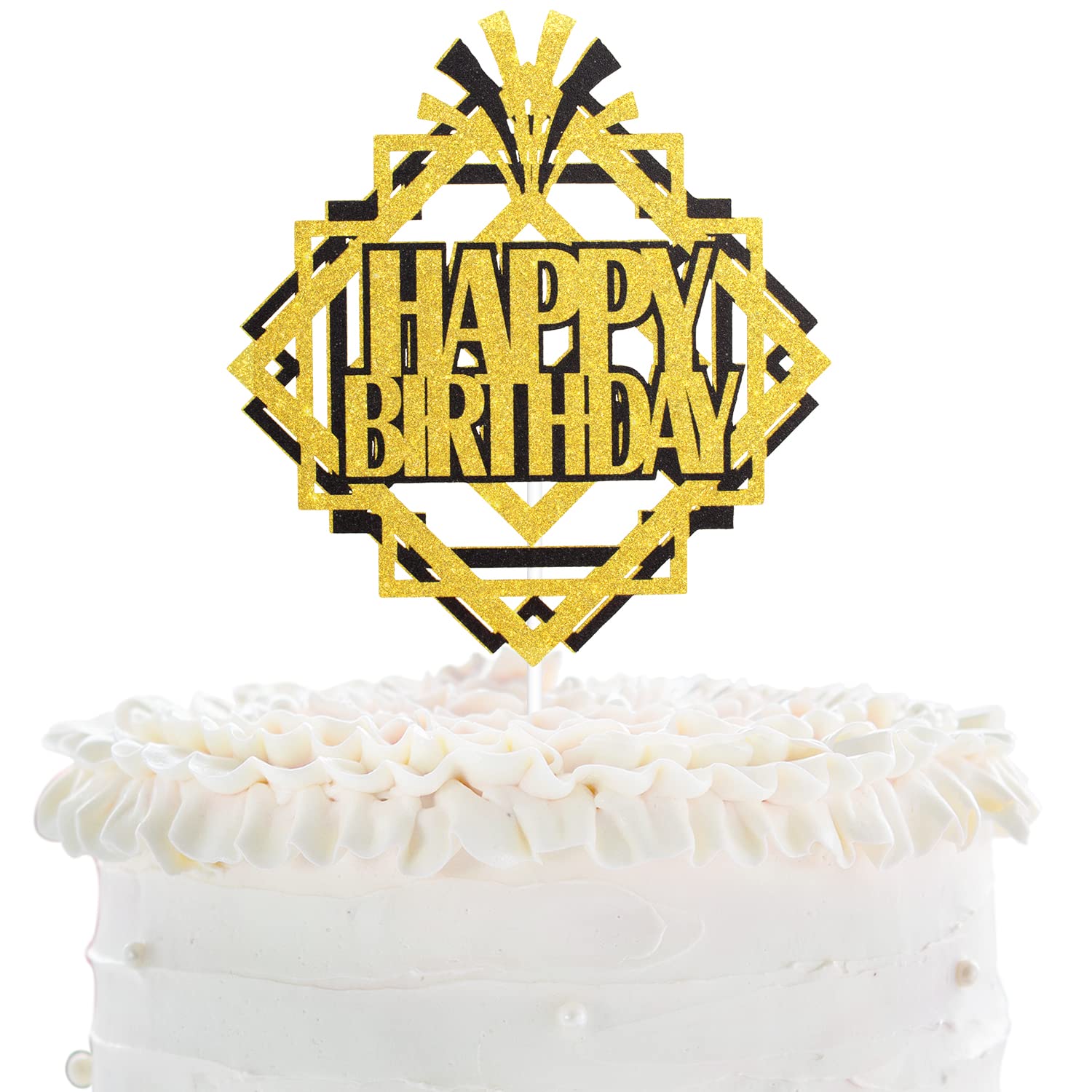 1920s Vintage Jazz Dance Party Black Glitter Cake Topper - Roaring 20's Happy Birthday Decorations for Women | Perfect for Gatsby Themed Parties, Speakeasy Events & 1920s Birthday Celebrations