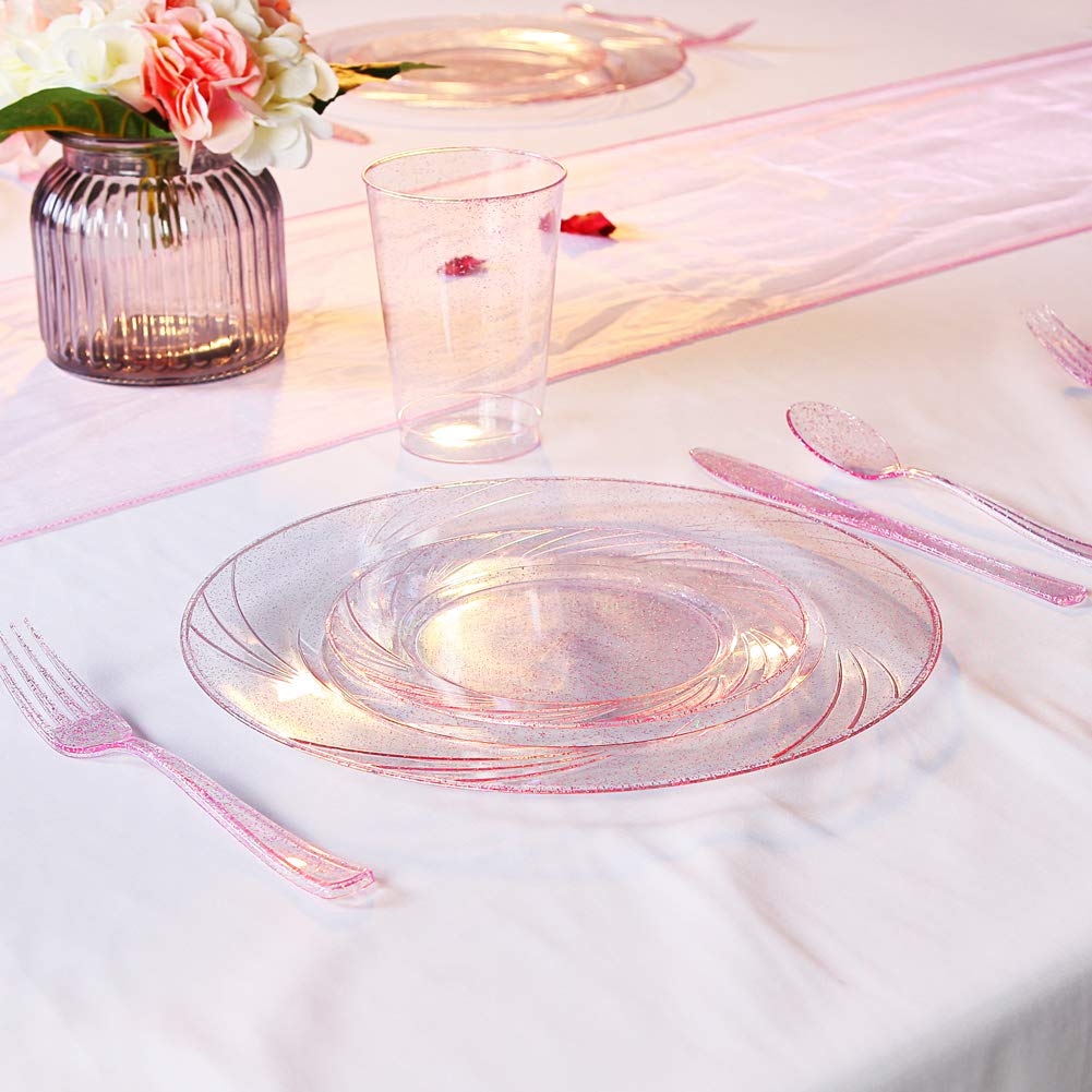 100-Pack 12oz Rose Gold Glitter Plastic Cups - Premium Disposable Wedding & Party Cups for Easter, Bridal Showers, Baby Showers & Celebrations - Elegant Rose Gold Pink Cups for Special Occasions