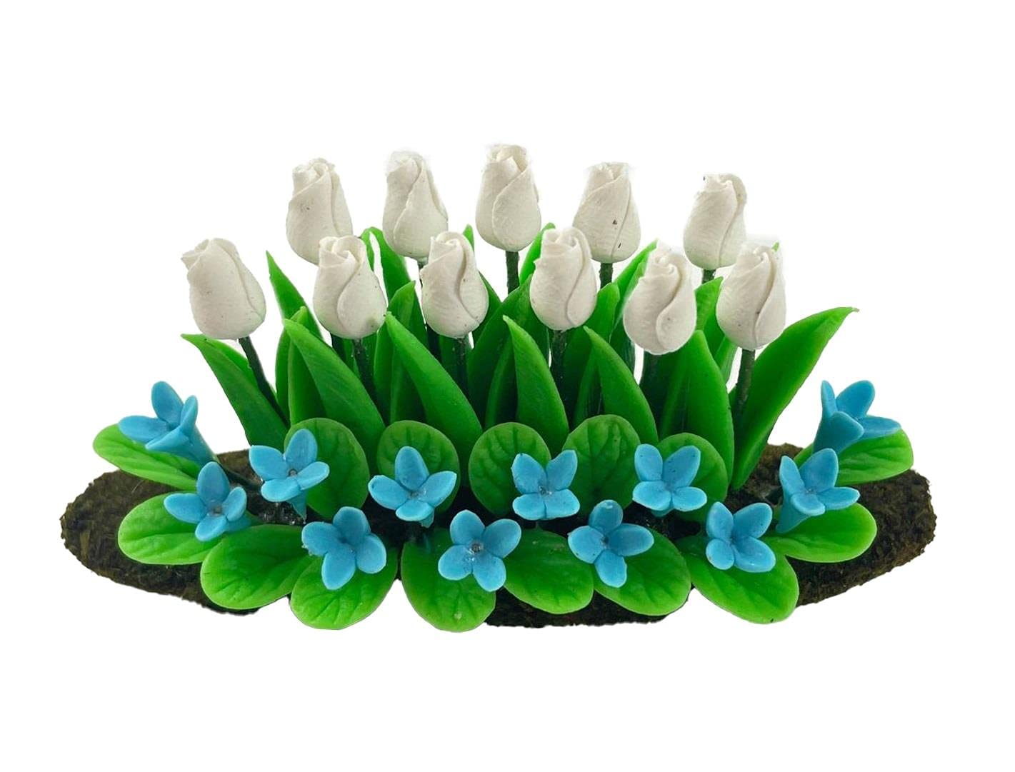Melody Jane 1:12 Scale Miniature Dollhouse Garden Accessory - White Tulips Flowers in Ground Grass for Dolls Houses | Perfect for DIY Scenes, Fairy Gardens & Model Displays