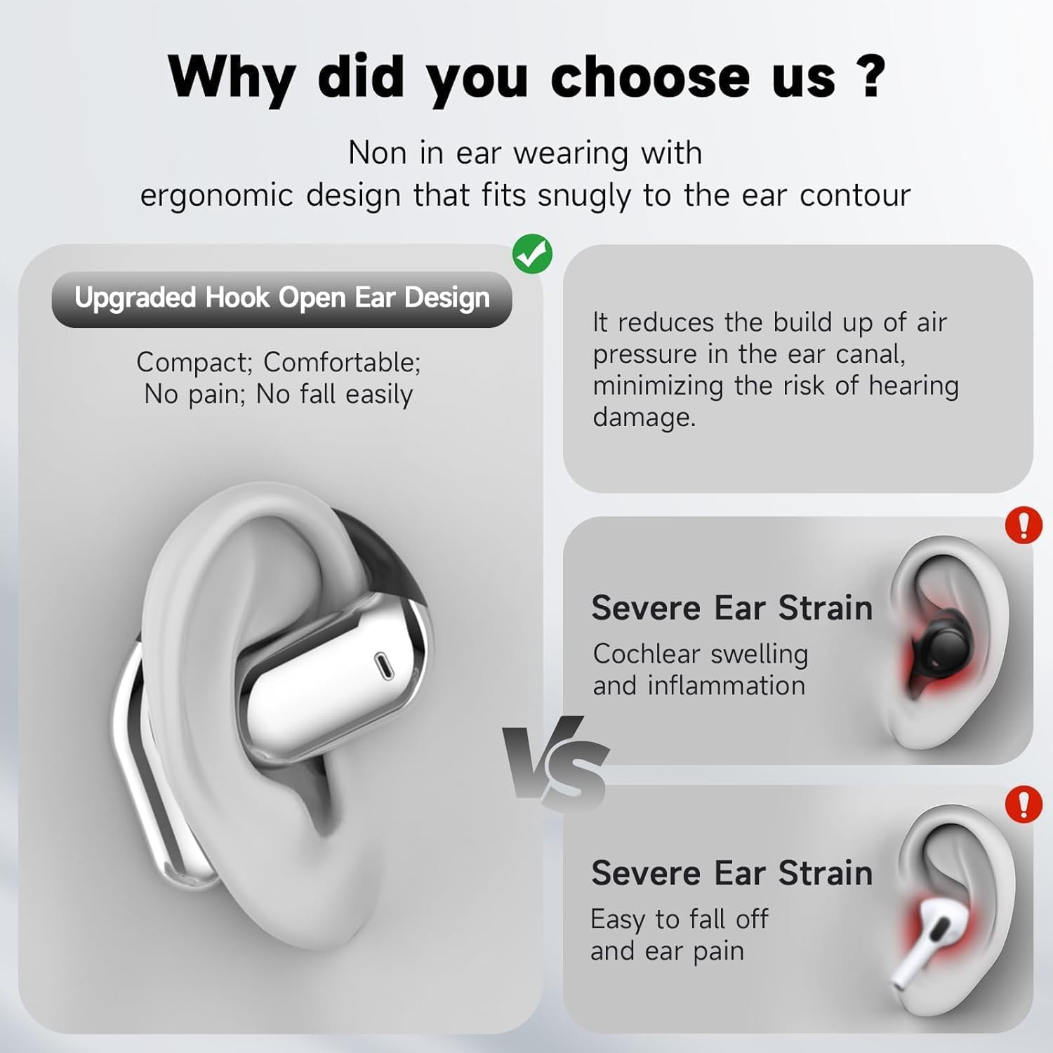 Smart Touch Screen Open Ear Bluetooth 5.4 Headphones - Wireless Over Ear Earbuds with Ear Hooks, IPX7 Waterproof Sport Headset for Running, Workout, Gym & Outdoor Activities