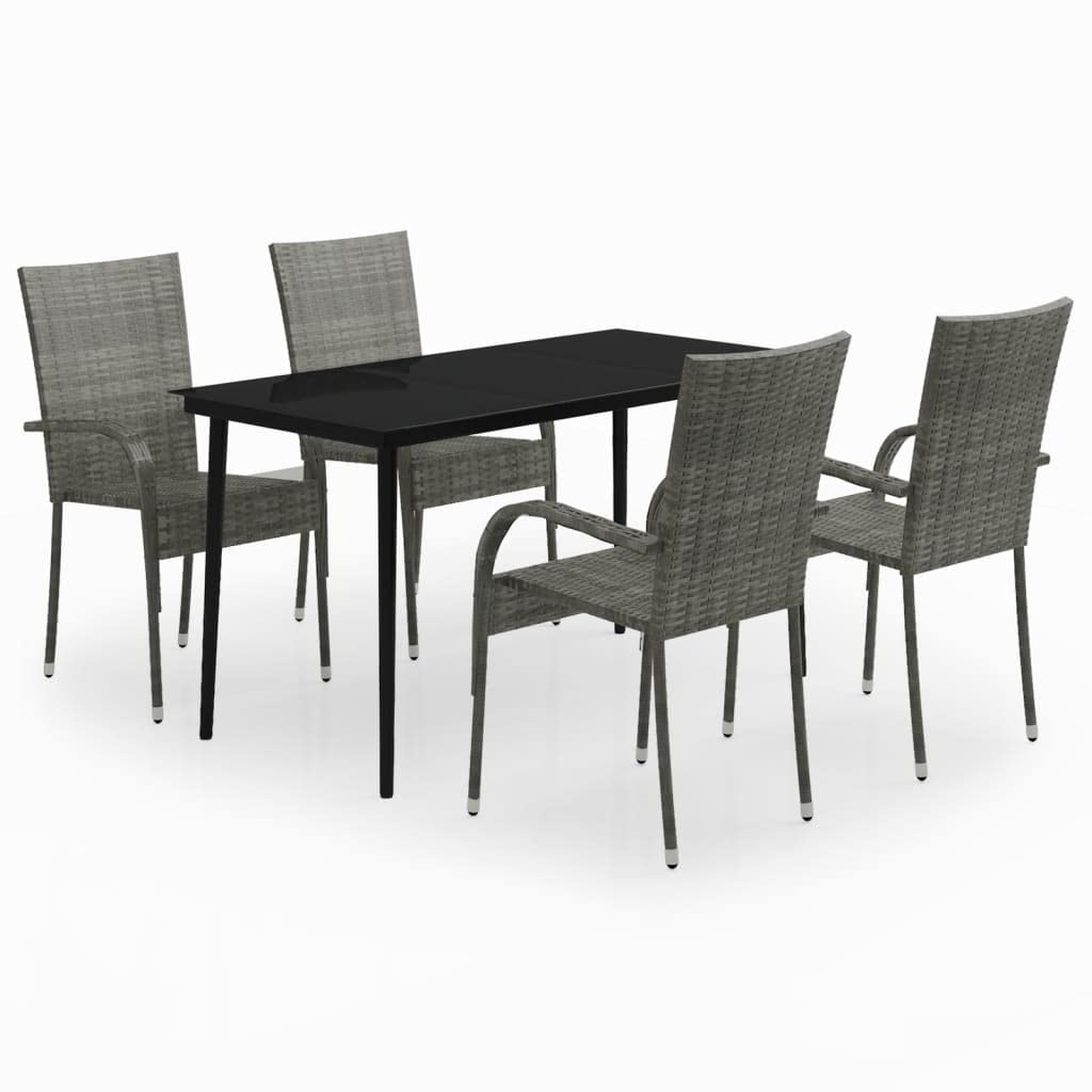 vidaXL 5-Piece Patio Dining Set - Outdoor Garden, Lawn, Yard, Balcony Furniture with Table & Chairs in Gray & Black | Perfect for Backyard BBQs, Poolside Relaxation & Al Fresco Dining