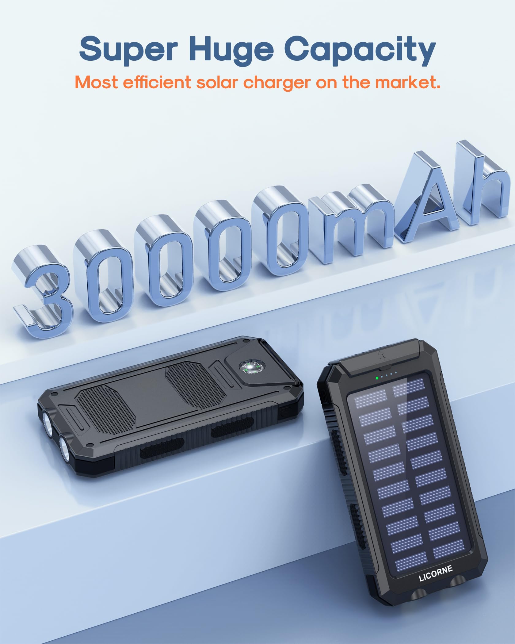 **30000mAh Solar Power Bank with Fast Charging QC3.0 - Portable Solar Phone Charger, Dual USB Output for iPhone, Android, Tablets & Outdoor Camping, Hiking, Emergency Power Supply**