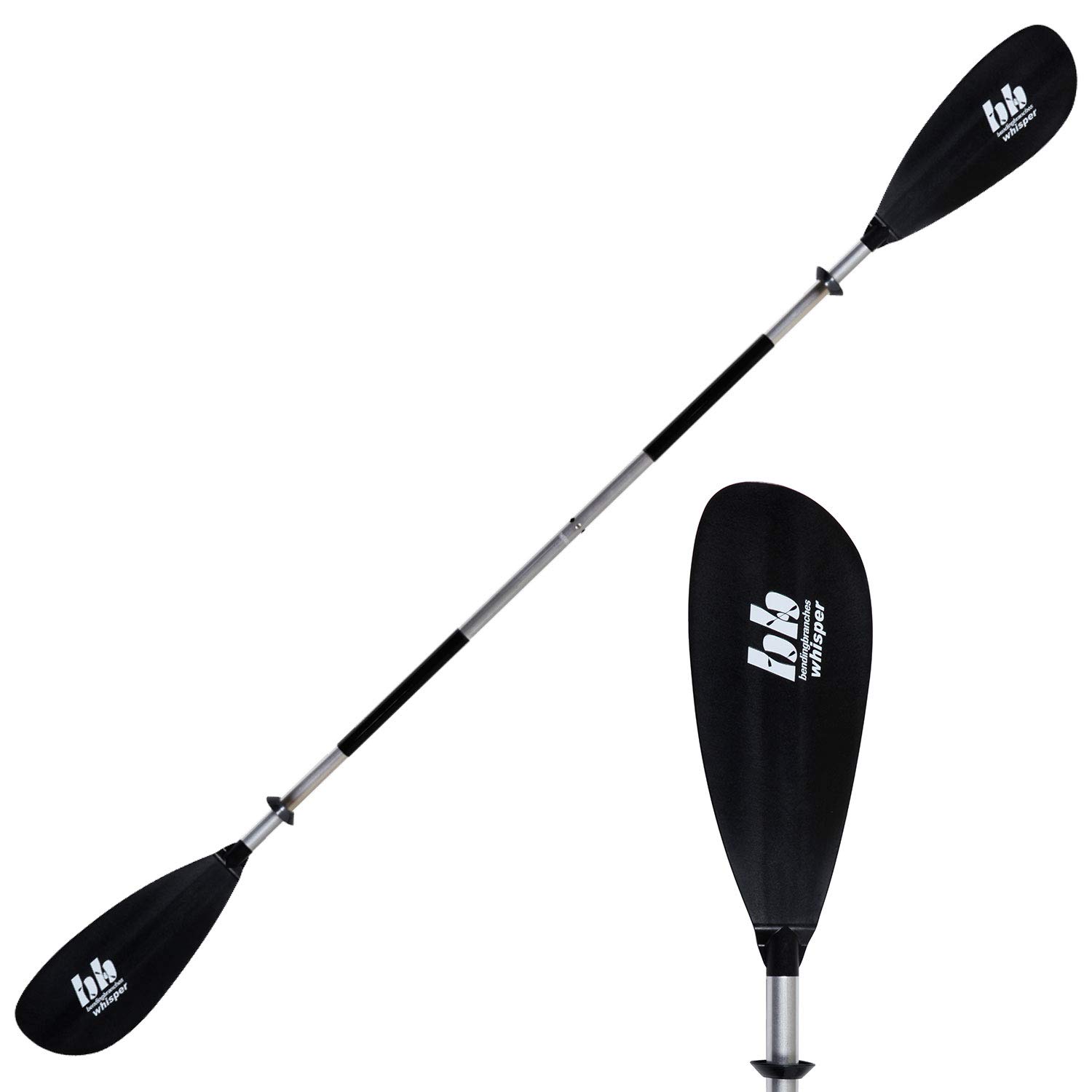 BENDING BRANCHES Whisper 2-Piece Snap-Button Kayak Paddle - Lightweight Aluminum Shaft with Durable Black Blade for Recreational Kayaking | Perfect for Lakes, Rivers & Calm Waters