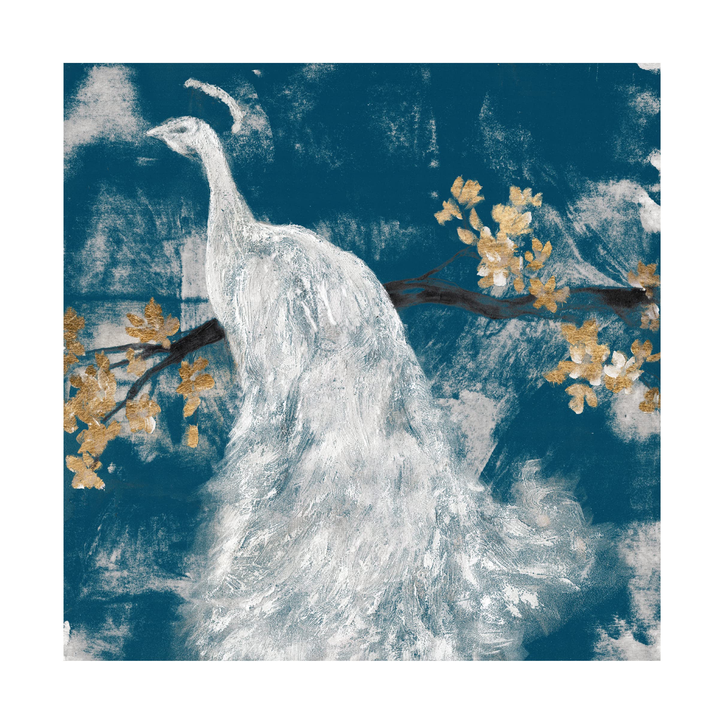 Jennifer Goldberger 'White Peacock on Indigo II' Canvas Wall Art Print - Elegant Home Decor for Living Room, Bedroom & Office | Trademark Fine Art Collection