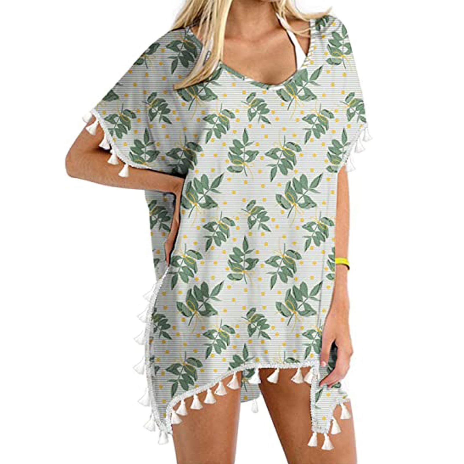 Sunlucky Women's Floral V-Neck Cover Up Dress - Lightweight Beach Shirt for Swimsuits, Poolside, Vacation & Summer Outfits