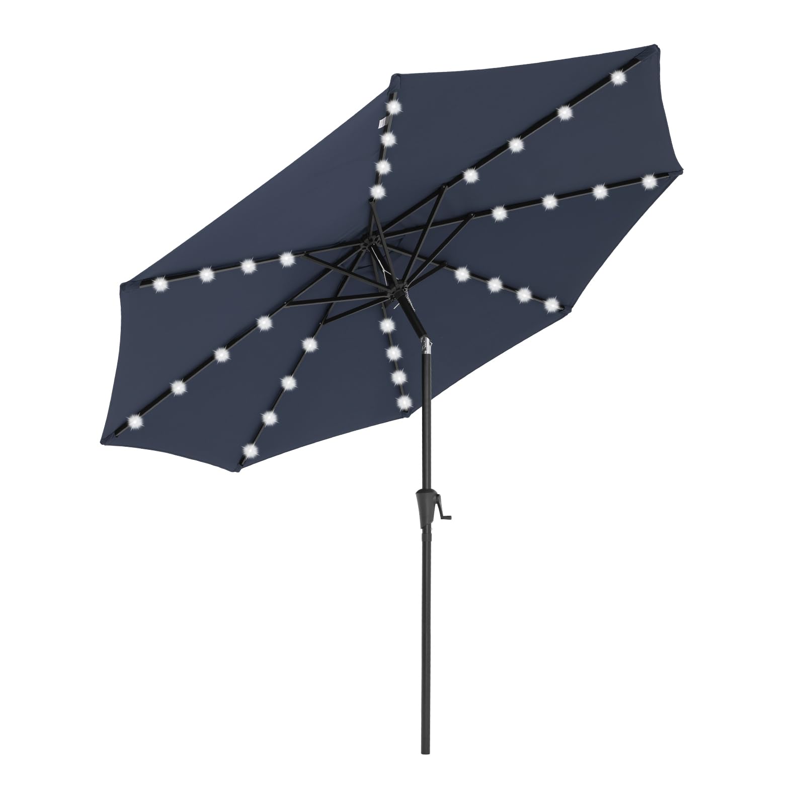 COBANA 9-Foot Solar Powered LED Patio Umbrella with Heavy Duty Base - 32 LED Lights Outdoor Market Umbrella for Garden, Poolside, Restaurant & Backyard Dining