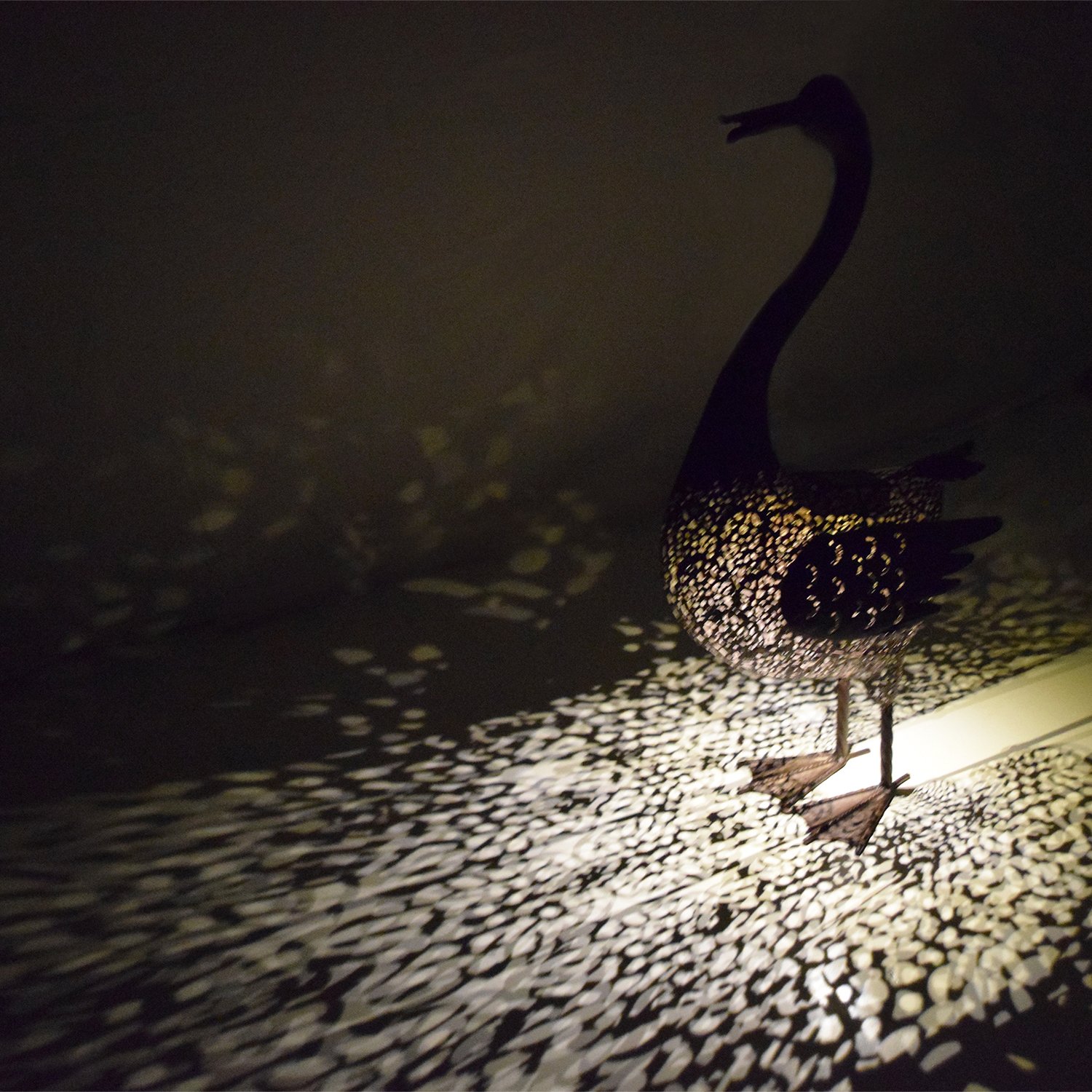 Oakland Living AZ650261-DUCK-4-HB Solar Powered Duck Garden Statue - Hammer Tone Bronze Outdoor Decor for Yard, Patio & Lawn - Weather Resistant Animal Light for Nighttime Illumination