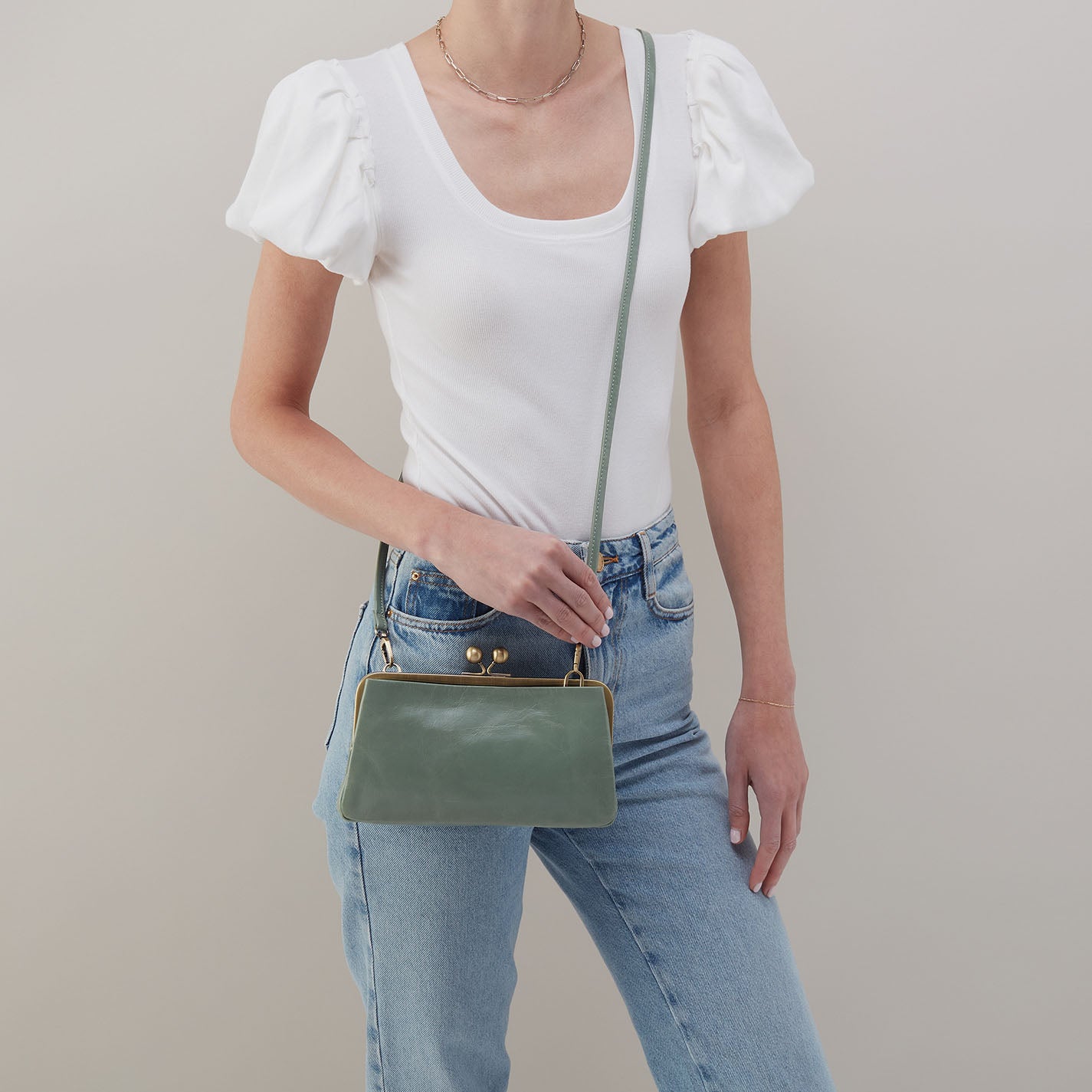 Lauren Frame Crossbody Bag in Polished Leather - Jade Green Small Shoulder Purse for Women | Perfect for Work, Date Night & Travel Accessories