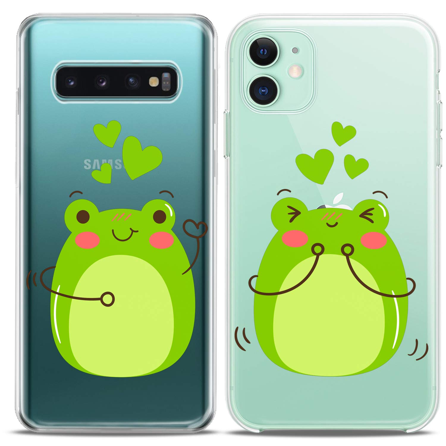 Cute Green Frog Matching Couple Phone Cases - Compatible with iPhone 16/15/14/13/12/11 Pro Max/Mini/XS/X/8 Plus/7+/XR/10/SE/5 - Adorable Love Gift Silicone Cover for Anniversary & Couples - Perfect for Valentine's Day, Dating & Relationship Gifts for Girlfriend/Boyfriend