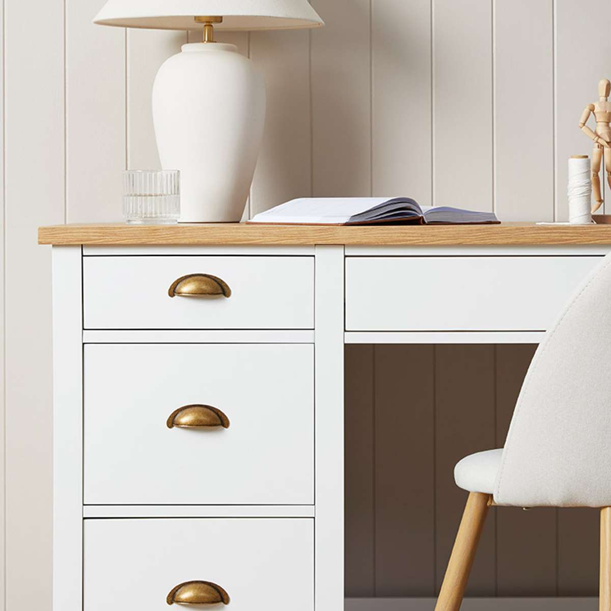 Hastings Desk - White & Natural Wood Modern Writing Desk for Home Office, Study, or Dorm Room | Stylish & Functional Workspace Solution