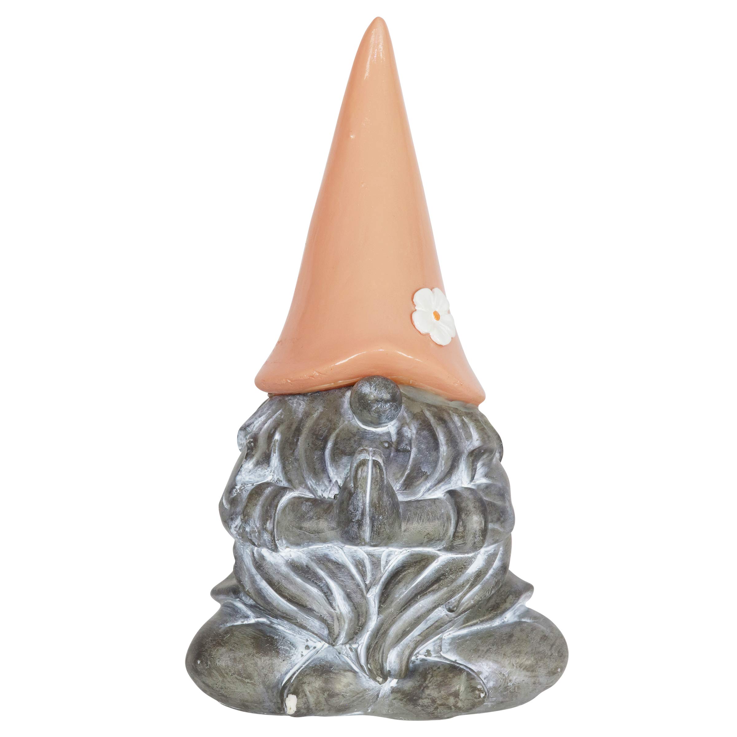 Exhart Solar-Powered Meditating Yoga Garden Gnome Statue with LED Flower Hat – 7 x 11.5 Inch Peach Outdoor Decor for Zen Gardens, Patios & Backyards