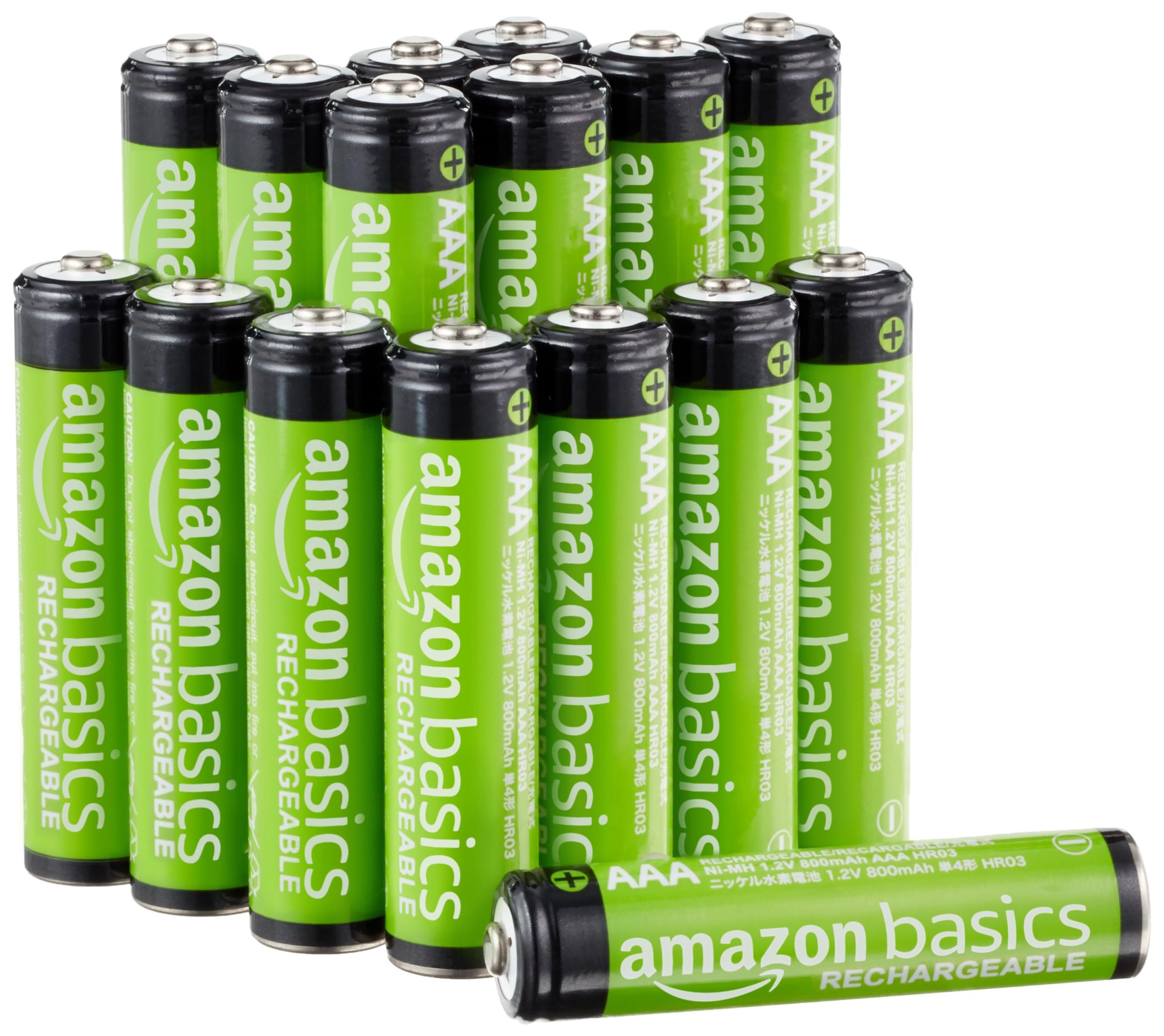 Amazon Basics AAA Rechargeable NiMH Batteries - 16 Pack, 800mAh, Pre-Charged - Perfect for Digital Cameras, Wireless Keyboards, and Remote Controls