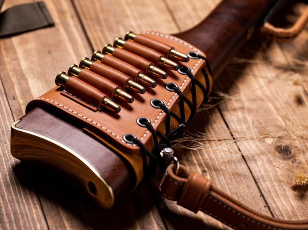 Premium Leather Rifle Butt Cuff Ammo Carrier - 6 Loop Design for 45-70 Cartridges - Natural Oil Finish - Perfect for Hunting, Shooting Range & Outdoor Adventures - Diamond D Leather