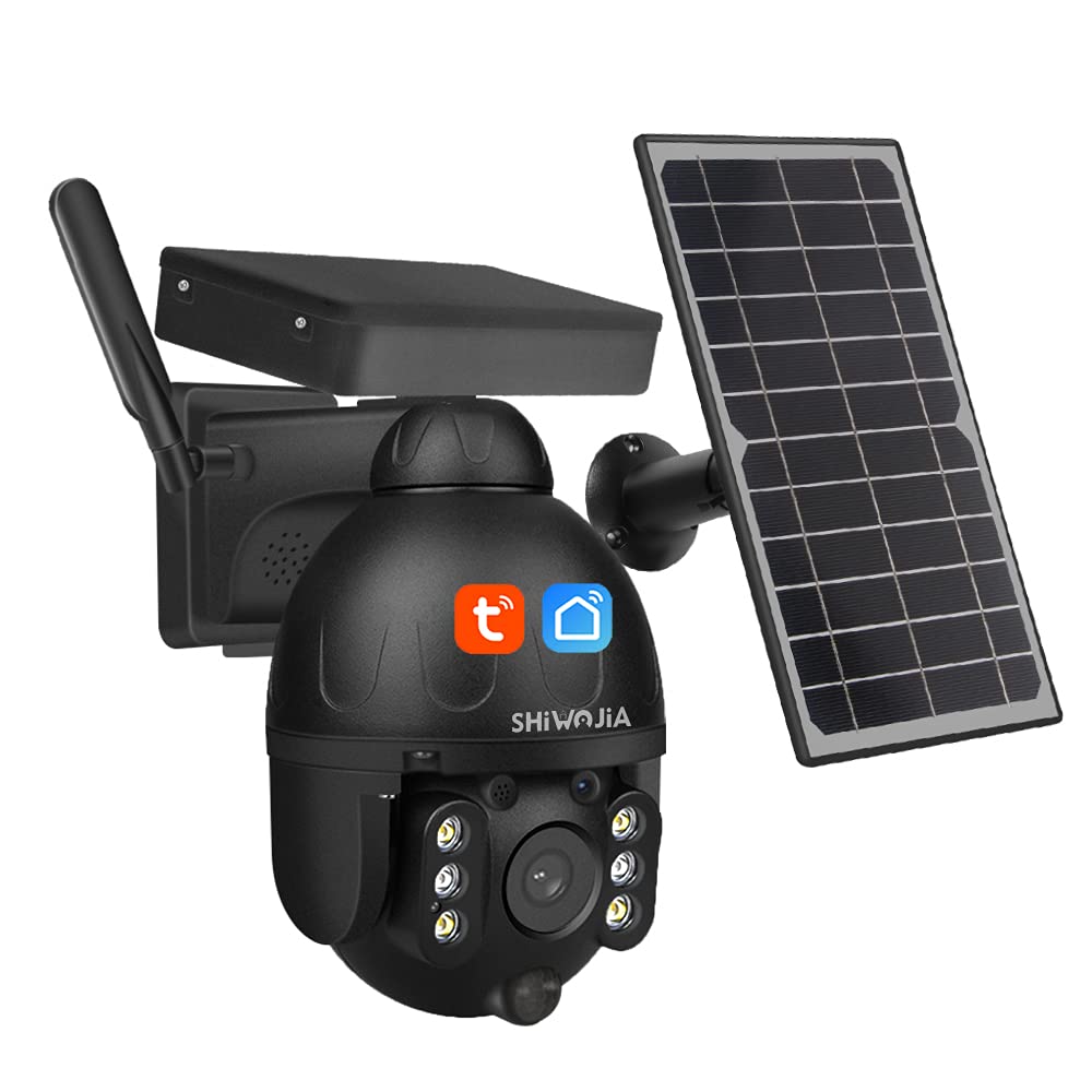 SHIWOJIA Tuya Smart Life WiFi Solar Security Camera - 1080P HD Outdoor PTZ CCTV Camera with PIR Motion Detection, Color Night Vision, 2-Way Talk & IP66 Waterproof - Ideal for Home Security, Yard Monitoring & Business Surveillance